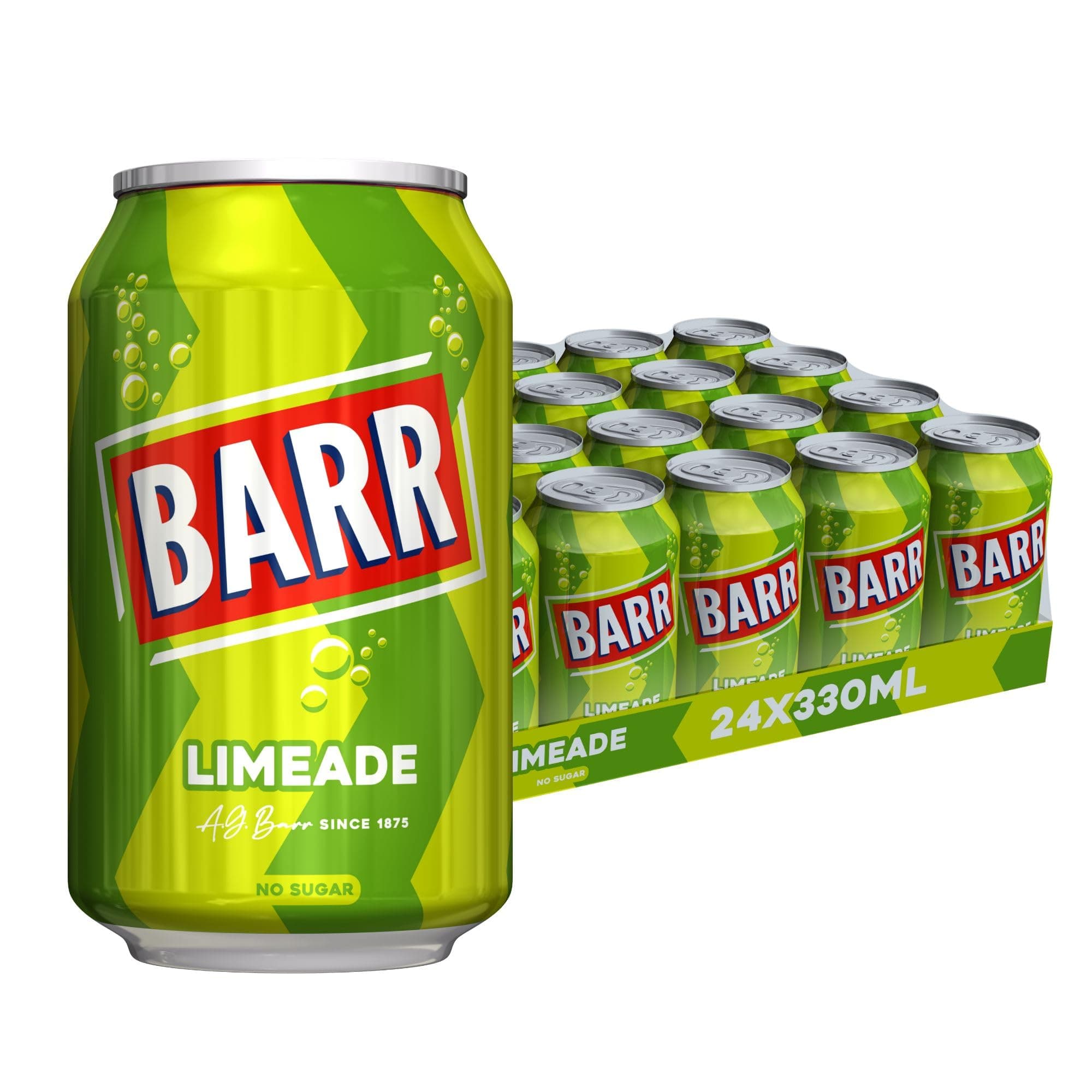 BARR 24 Pack Zingy Sparkling Limeade, Zero No Sugar Lime Flavoured Fizzy Drink, Sparkling Fizzy Pop, 24 x 330ml Cans