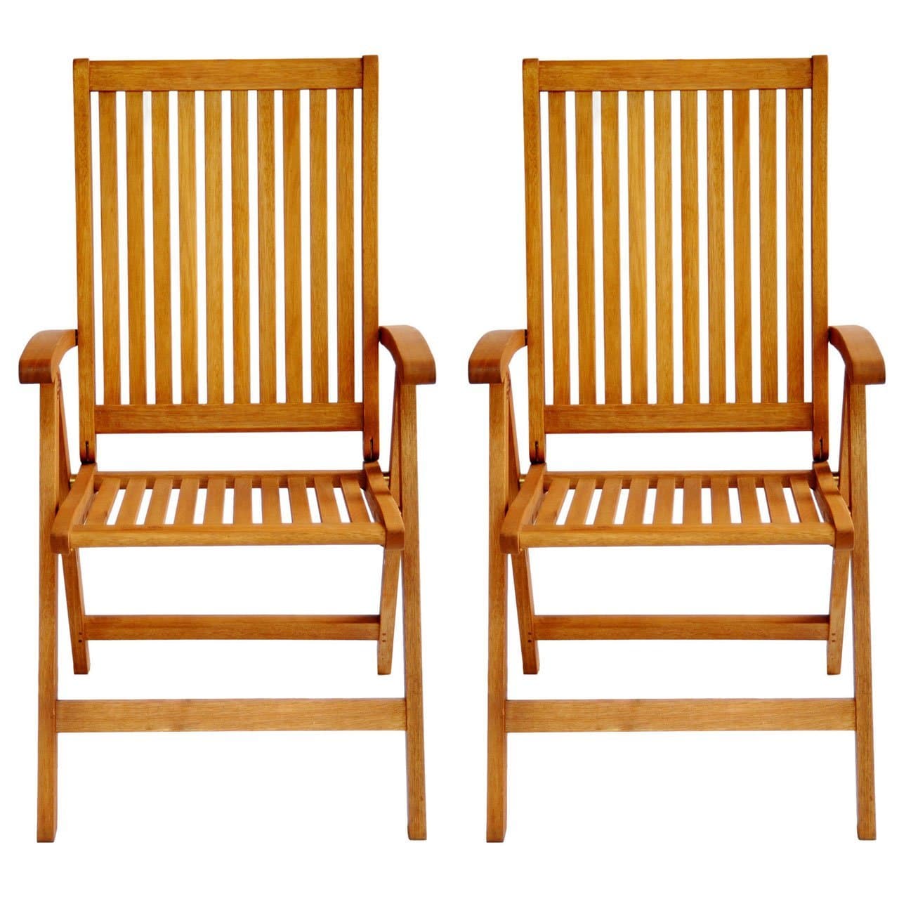 LuuNguyen Tullamore Outdoor Hardwood 5 Positions Reclining Folding Arm Chair (Natural Wood Finish), Set of 2