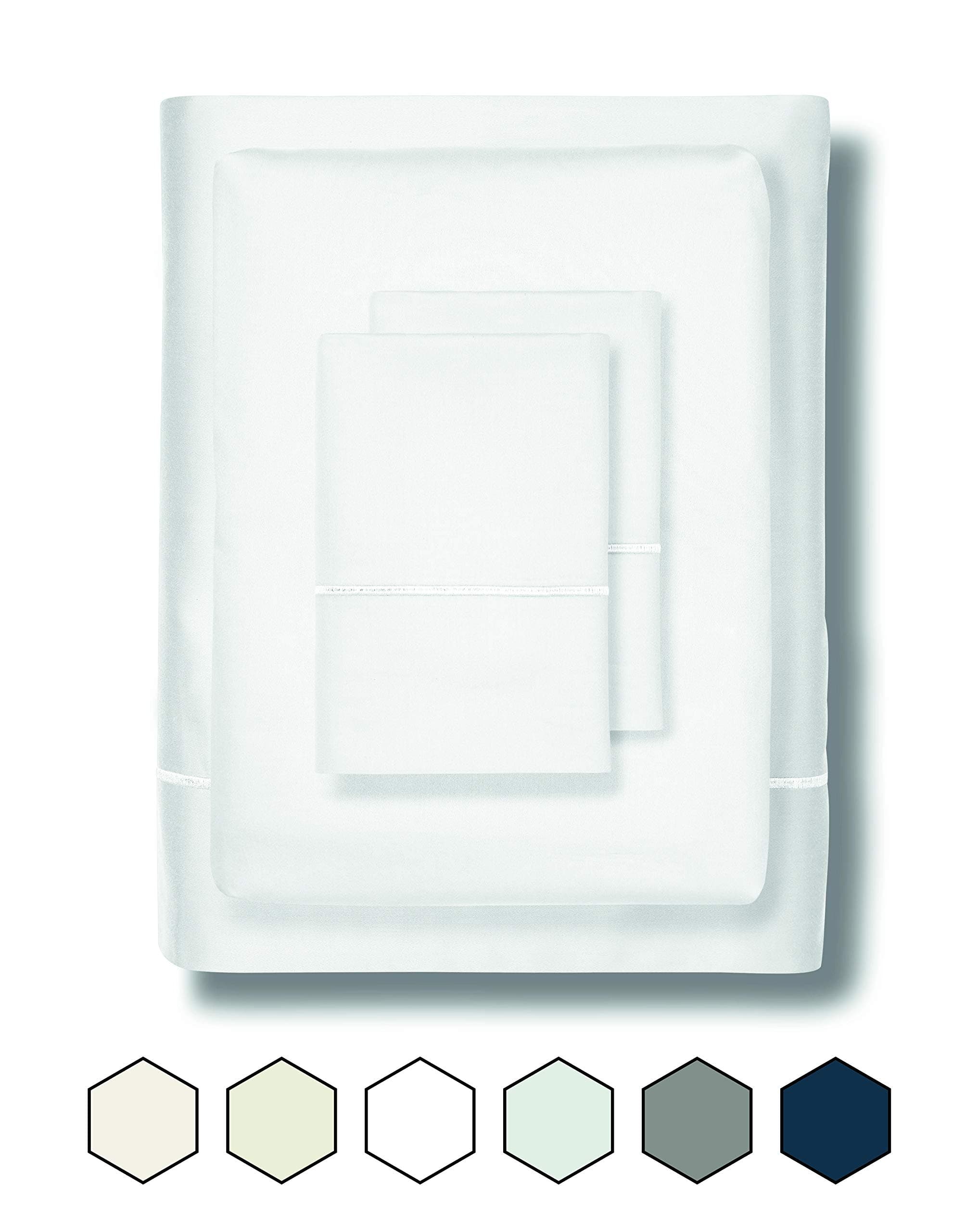 ONE PARK LINENS Organic Cotton Sheet Set GOTS Certified – Sateen Weave Eco Friendly 400 Thread Count Luxurious and Soft - King, White