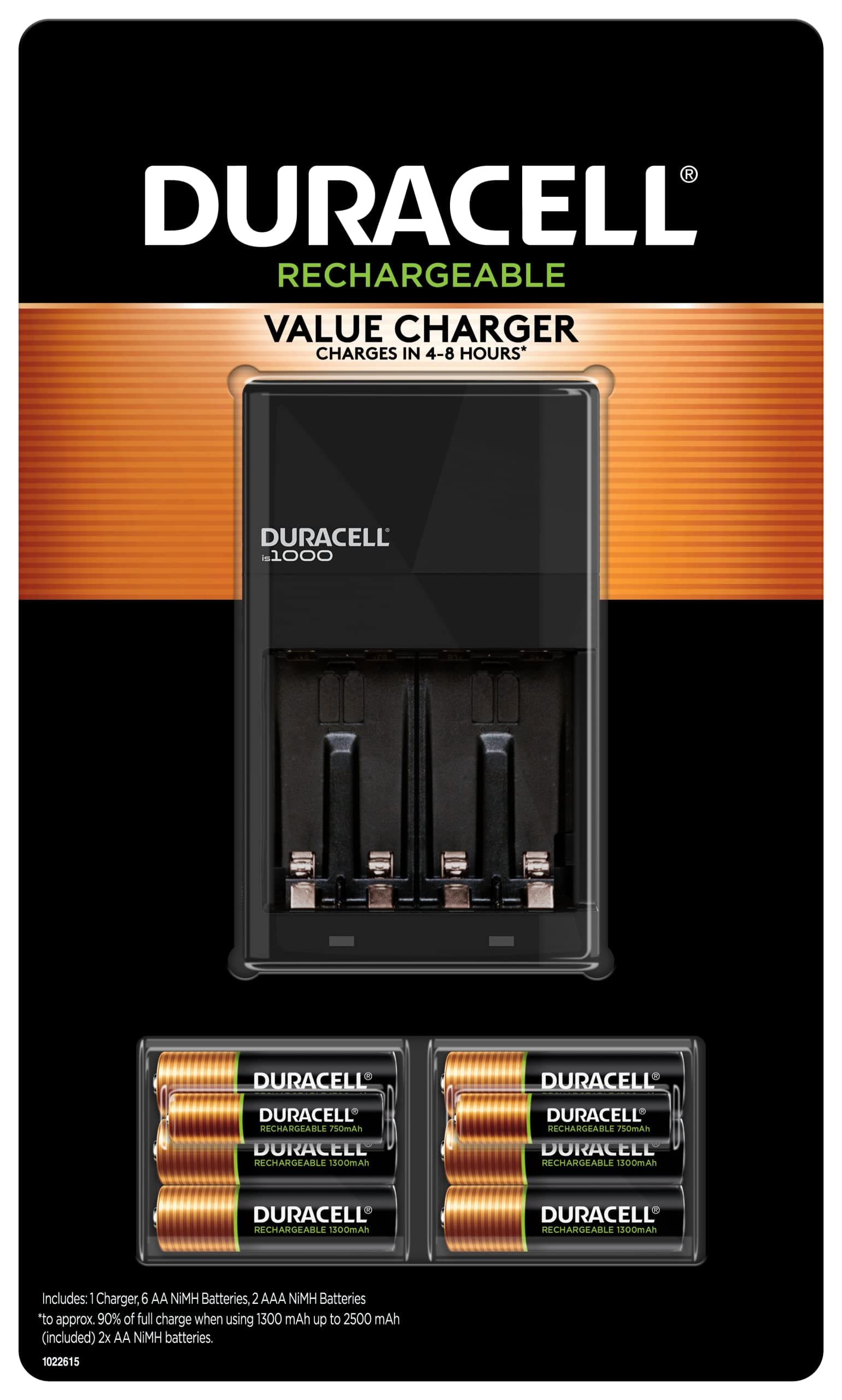 Ion Speed 1000 Charger for Rechargeable AA and AAA Batteries, Includes 6 AA and 2 AAA Pre-Charged Batteries for Household and Business