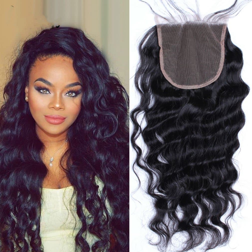 Obzer USA 4inch X4inch Frontal Lace Closure Bleached Knots 7A Brazilian Virgin Hair Extensions Loose Wave Human Hair Remy Hair (10inch)