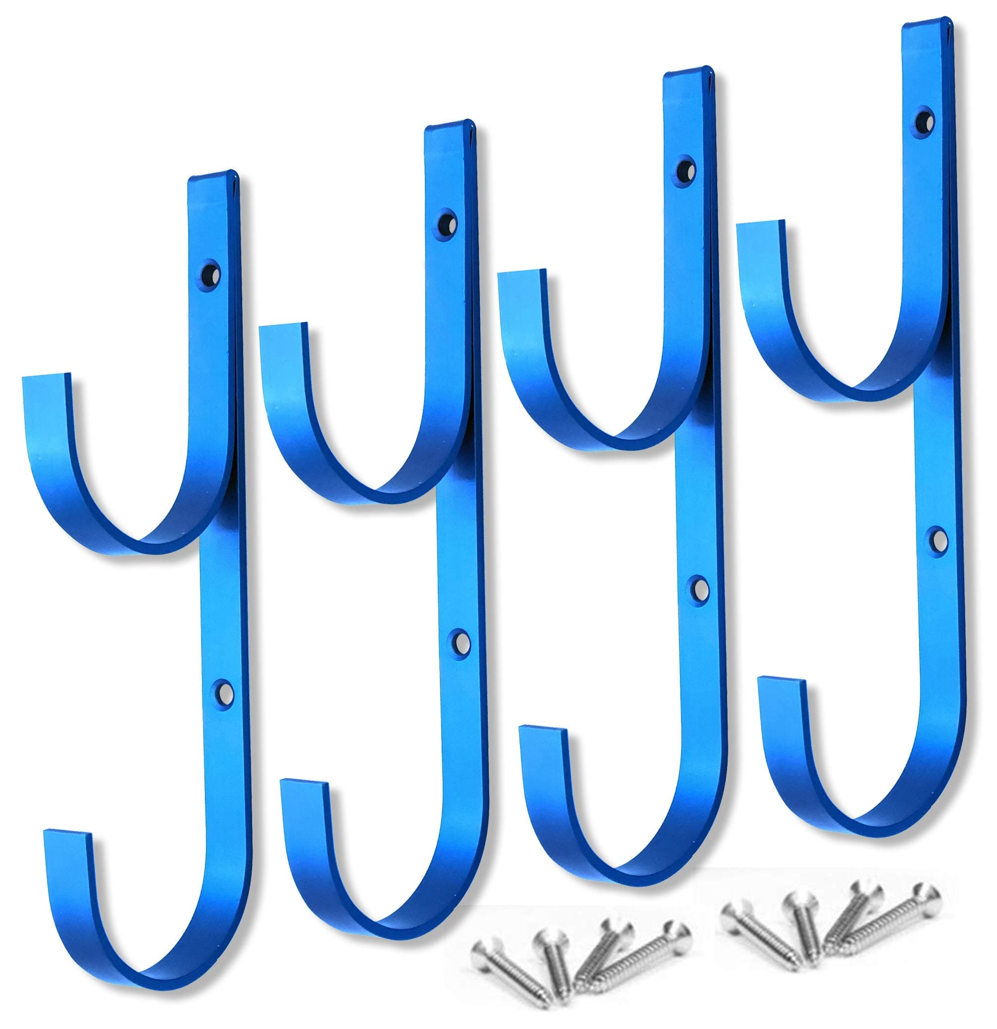 MENG ZHI AO 4 PCS Set Pool Pole Hangers Heavy Duty Blue Aluminium Holder Hooks with Screws Perfect Hooks for Swimming Pool,Telescopic Poles,Skimmers,Nets Brushes,Vacuum Hose,Garden Equipme