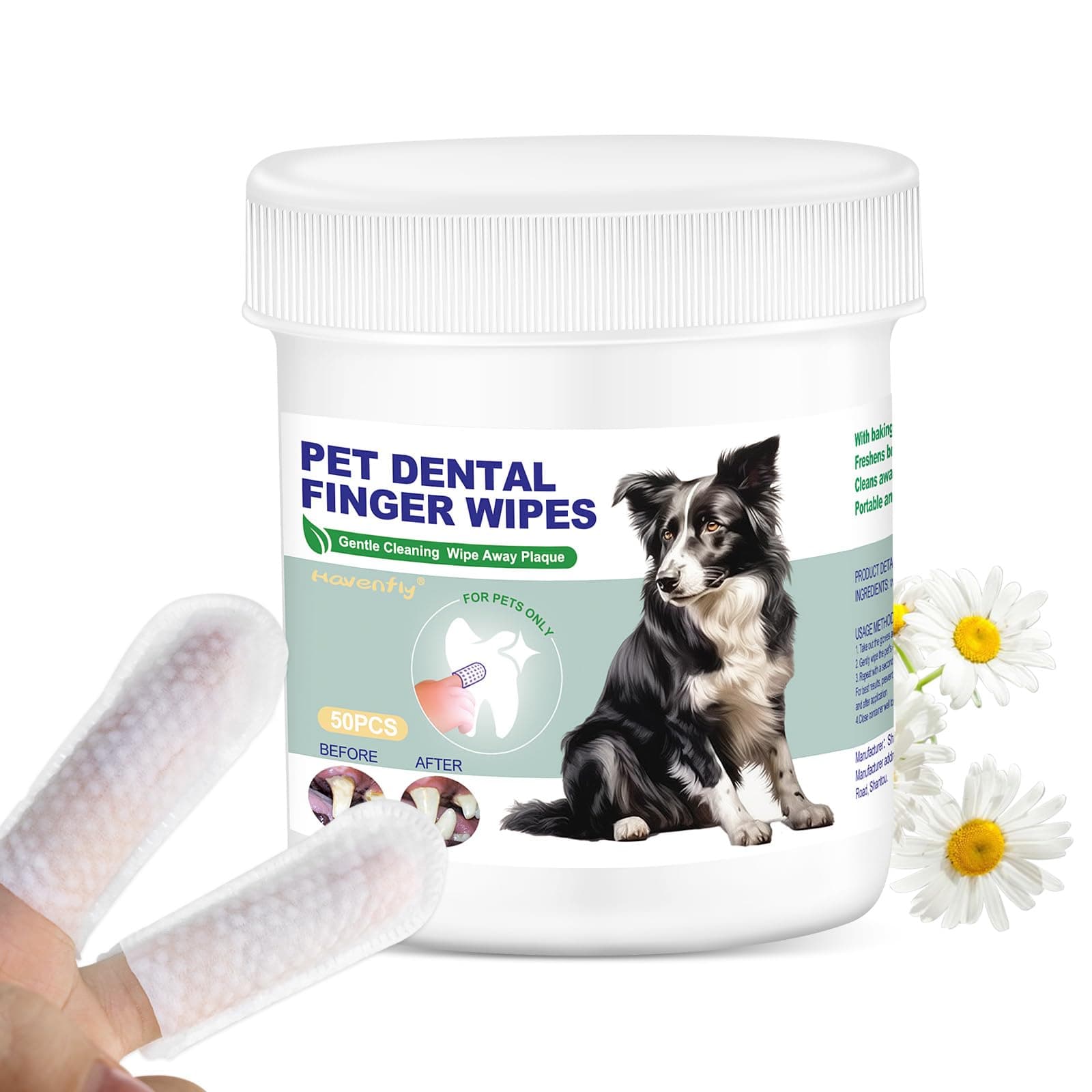 Teeth Cleaning Finger Wipes 50pcs for Dogs & Cats, Disposable, Removes Bad Breath, Gentle Cleaning, Gum Care, Promote Pet Oral Hygiene