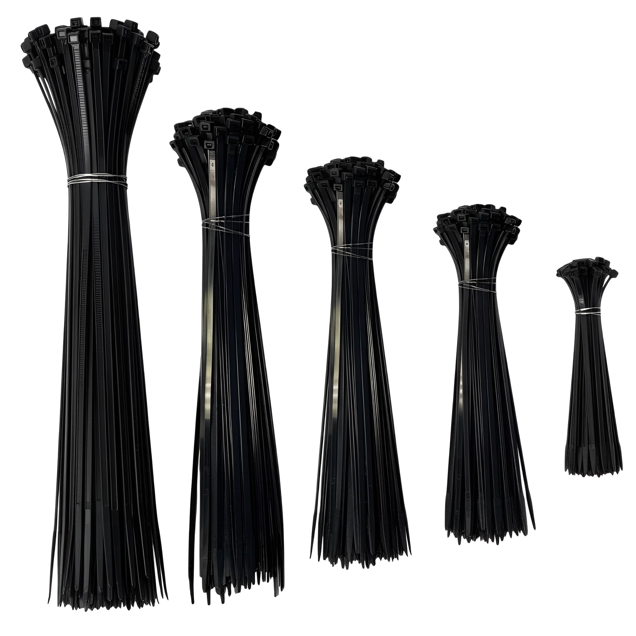 Kable Kontrol Zip Ties Assorted Sizes 500 Pcs Variety Pack Kit, 4+5.5+8+11+14 Inch Bulk Zipties Multi Pack Cable Tie Wraps, UV Resistant Nylon Wire Ties, for Indoor Outdoor Cable Management, Black