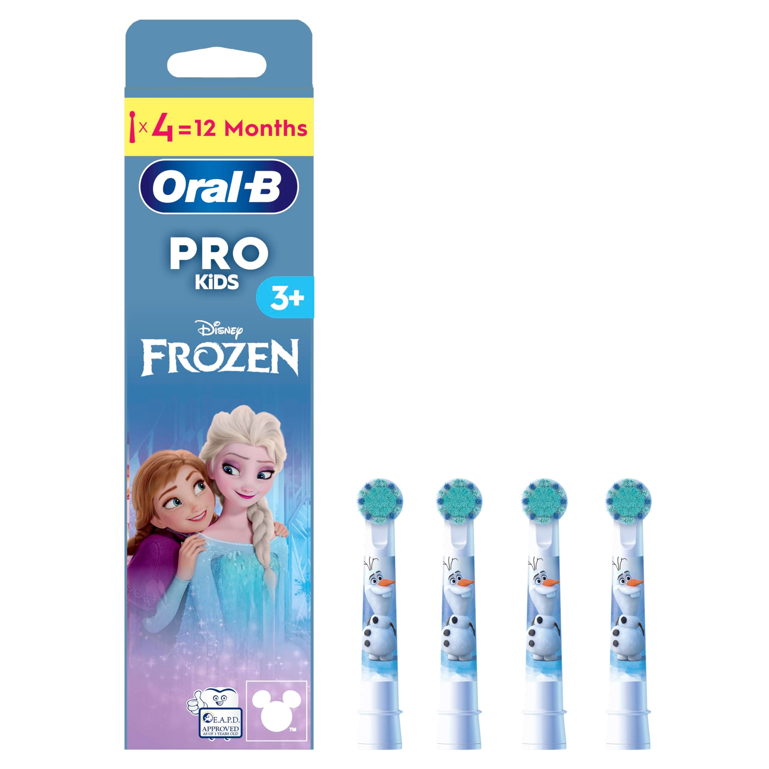 Pro Kids Electric Toothbrush Head, Oral B Electric Toothbrushes Kids, with Disney Frozen Characters, Extra Soft Bristles, for Ages 3+, Pack of 4 Toothbrush Heads, White