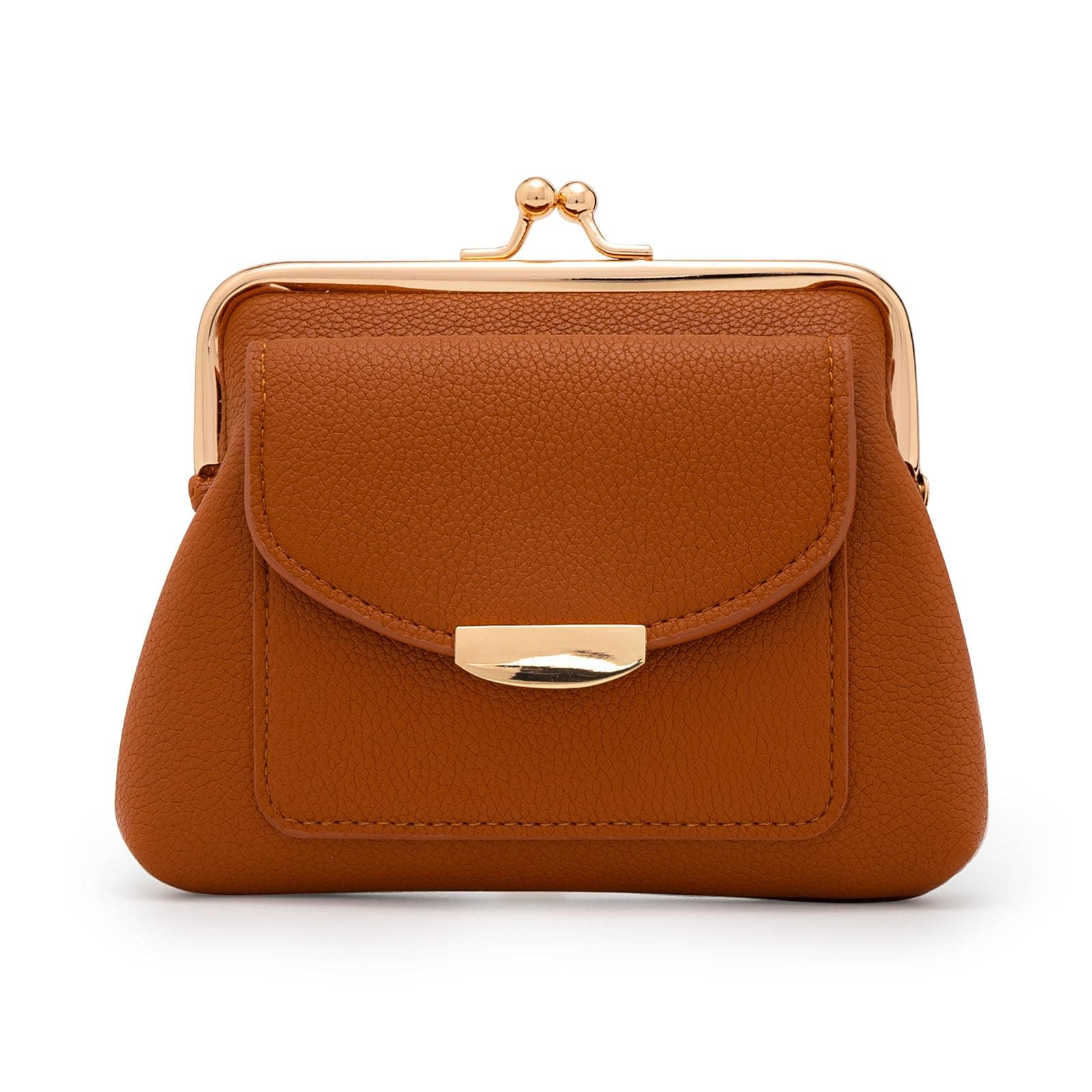 Coin Purse With Credit Card Slot, Kiss Lock Coin Purse for Women, Large Capacity Coin Pouch, Change Purse Cute Car Coin Holder for Women (2-Brown)