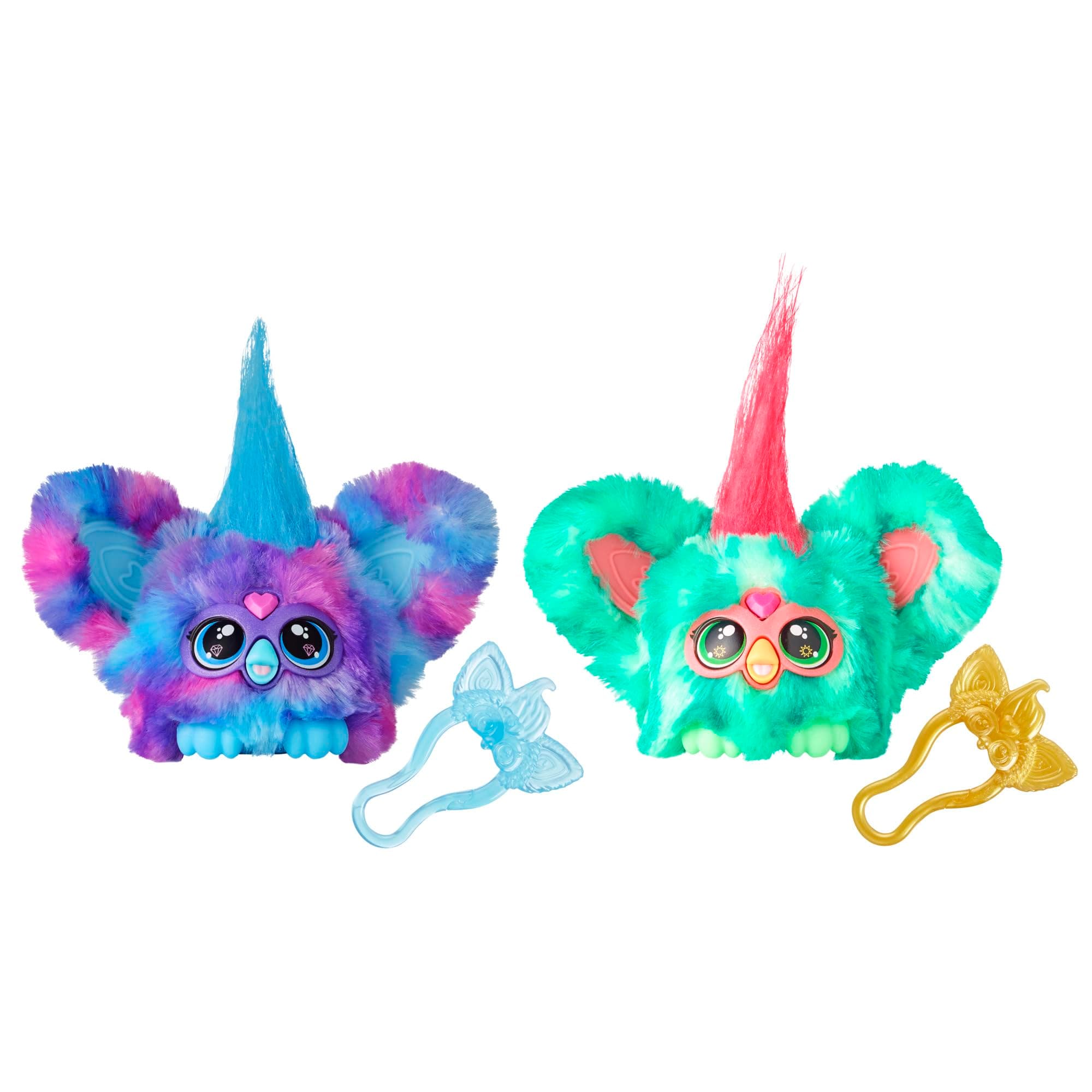 Furby Furblets Mini Friends Luv-Lee & Mello-Nee, 45+ Sounds, Music & Furbish Phrases, Electronic Plush Toys, Red/Green & Purple/Blue, Pack of 2