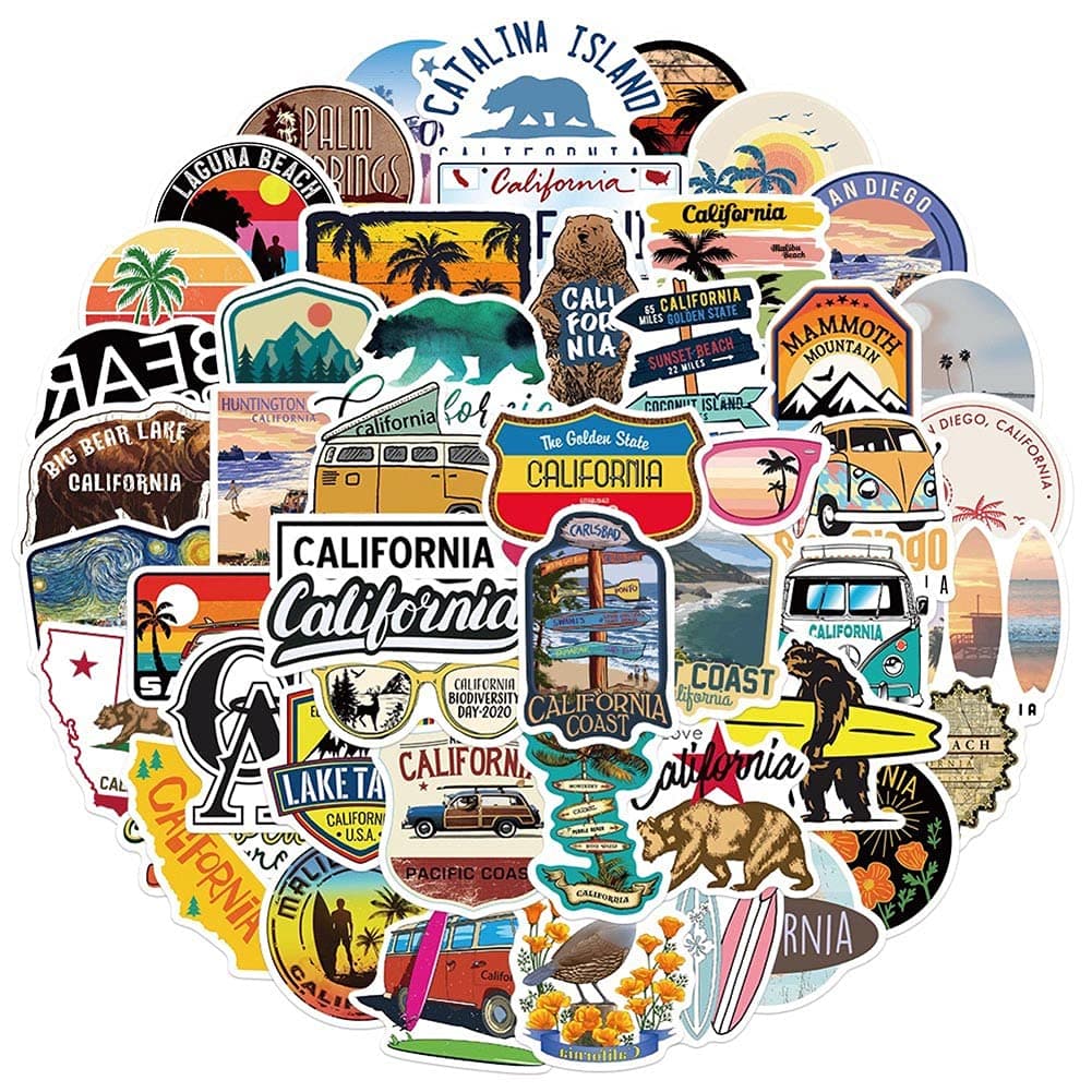 Love California Stickers |50Pcs California Beach Scenery Bear Waterproof Vinyl Decals for Water Bottles Bicycle Laptop Refrigerator Luggage Computer Mobile Phone Skateboard Bike Décor