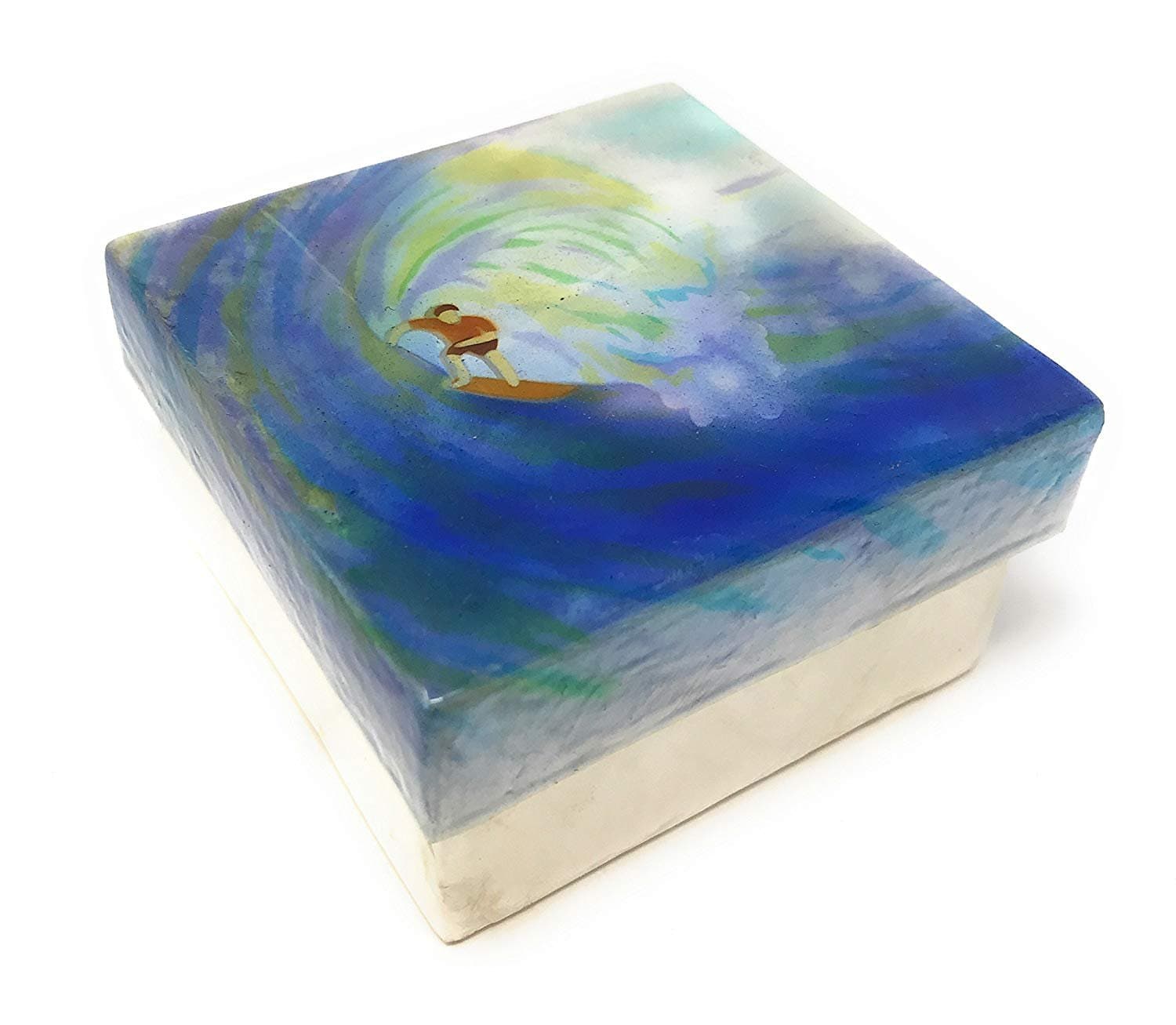 Surfer on Wave Capiz Shell Keepsake Box, 3 Inches X 3 Inches