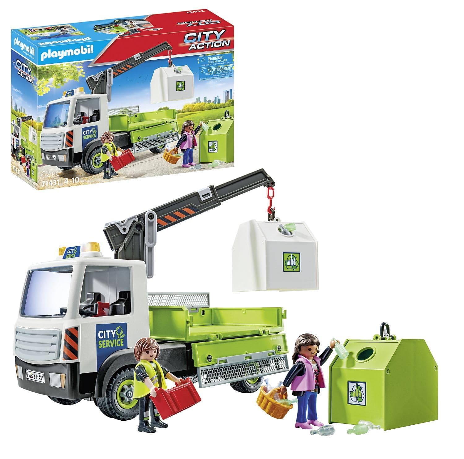 PLAYMOBIL City Action 71431 Old Glass Truck with Container, City Cleaning, Waste Glass Container, Truck Driver and Numerous Bottles, Foldable Loading Area for Unloading, Toy for Children from 4 Years