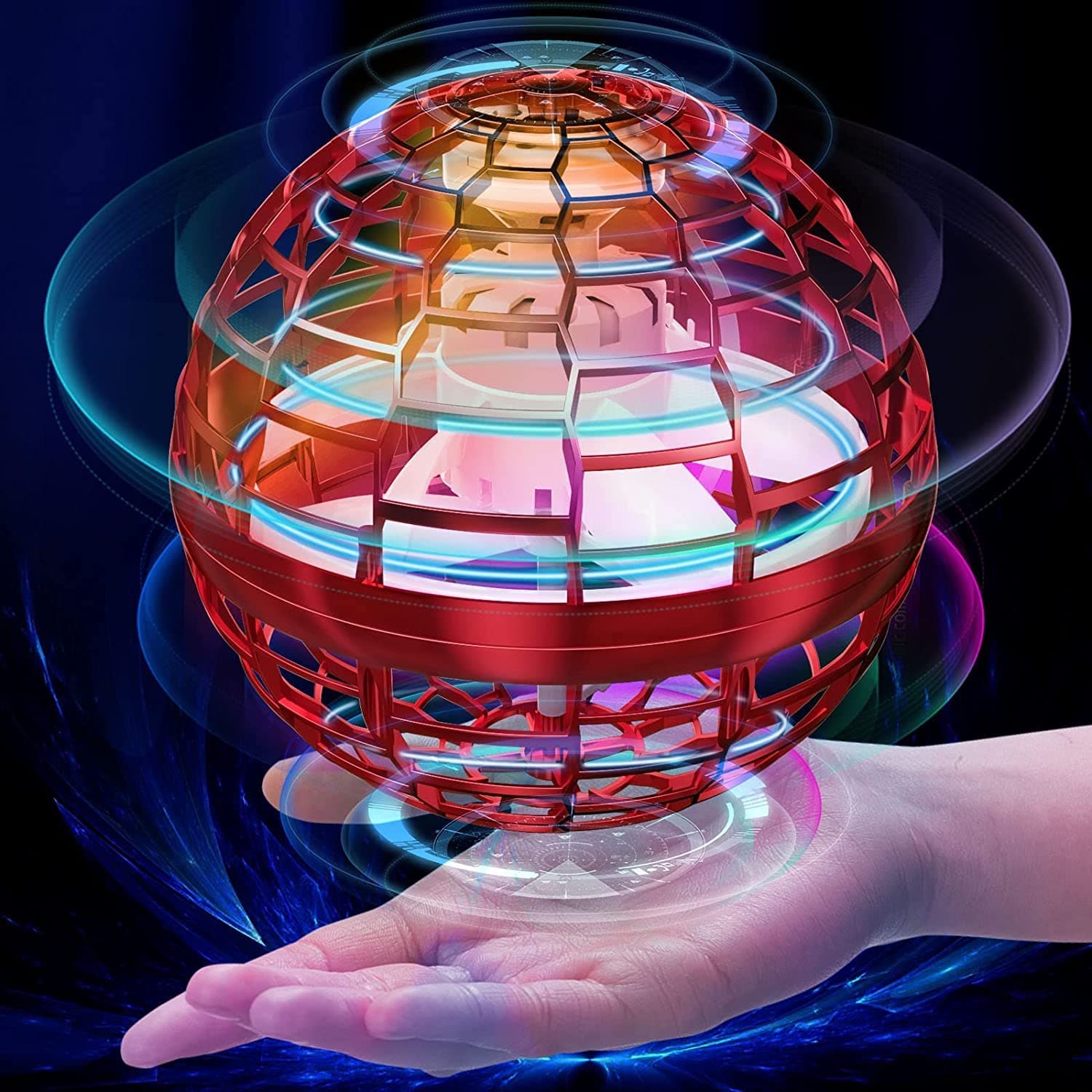 WAWADOLL Flying Ball Toys , Floating Orb Ball Flying Toy, Magic Nebula Orbs Led Lights Infinity Flying Orb Boomerang Drone Ball for Kids Adults Outdoor Indoor-red