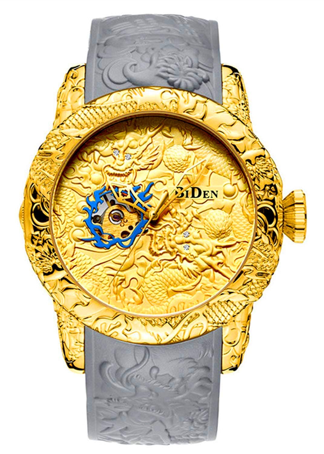 Automatic Watch for Men Fashion 3D Engraved Dragon Waterproof Big Dial Sports Wrist Watch