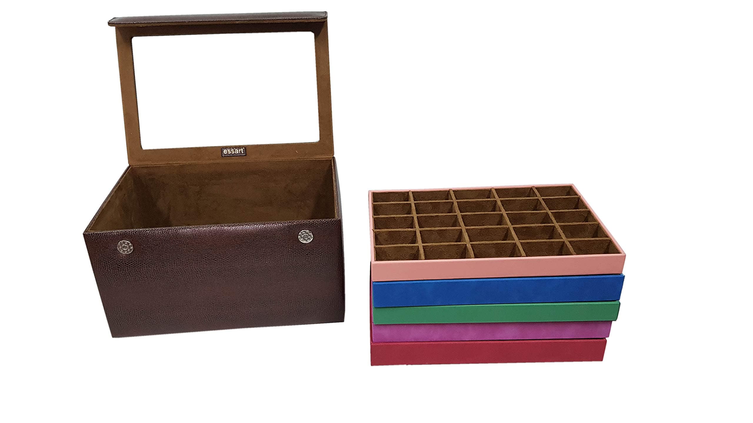 Stackers by Essart Design Dotted Print Maroon Premium 5 Section Jewellery Tray - SN Brown