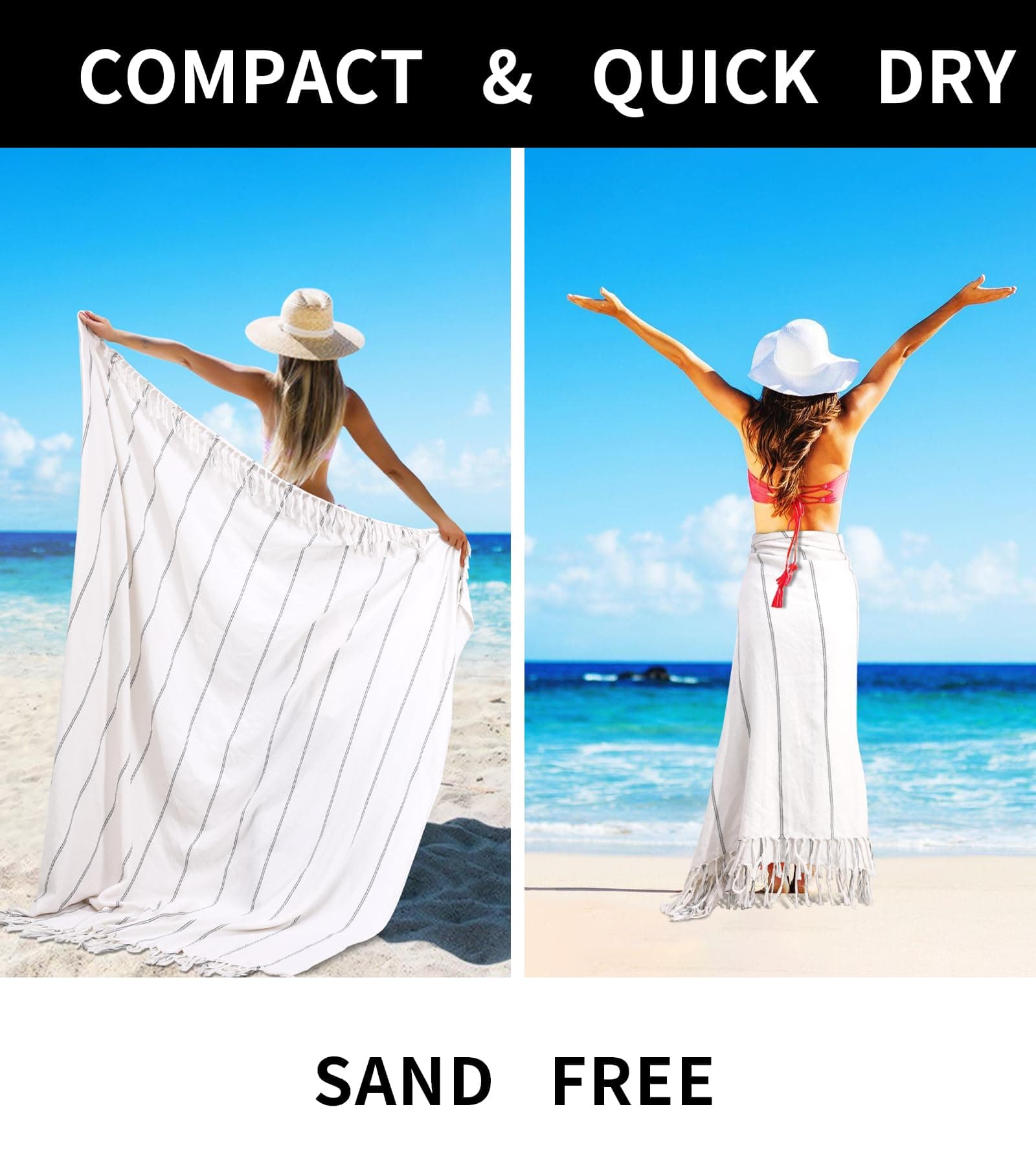 Genovega Cotton Turkish Beach Towel Pool Blanket Sandproof Fast Dry Thin Extra Large XL Compact Shelter Canopy Tent Must Haves Ship Cruise Essentials Spa Accessories Summer Vacation Item Mr Mrs Gift