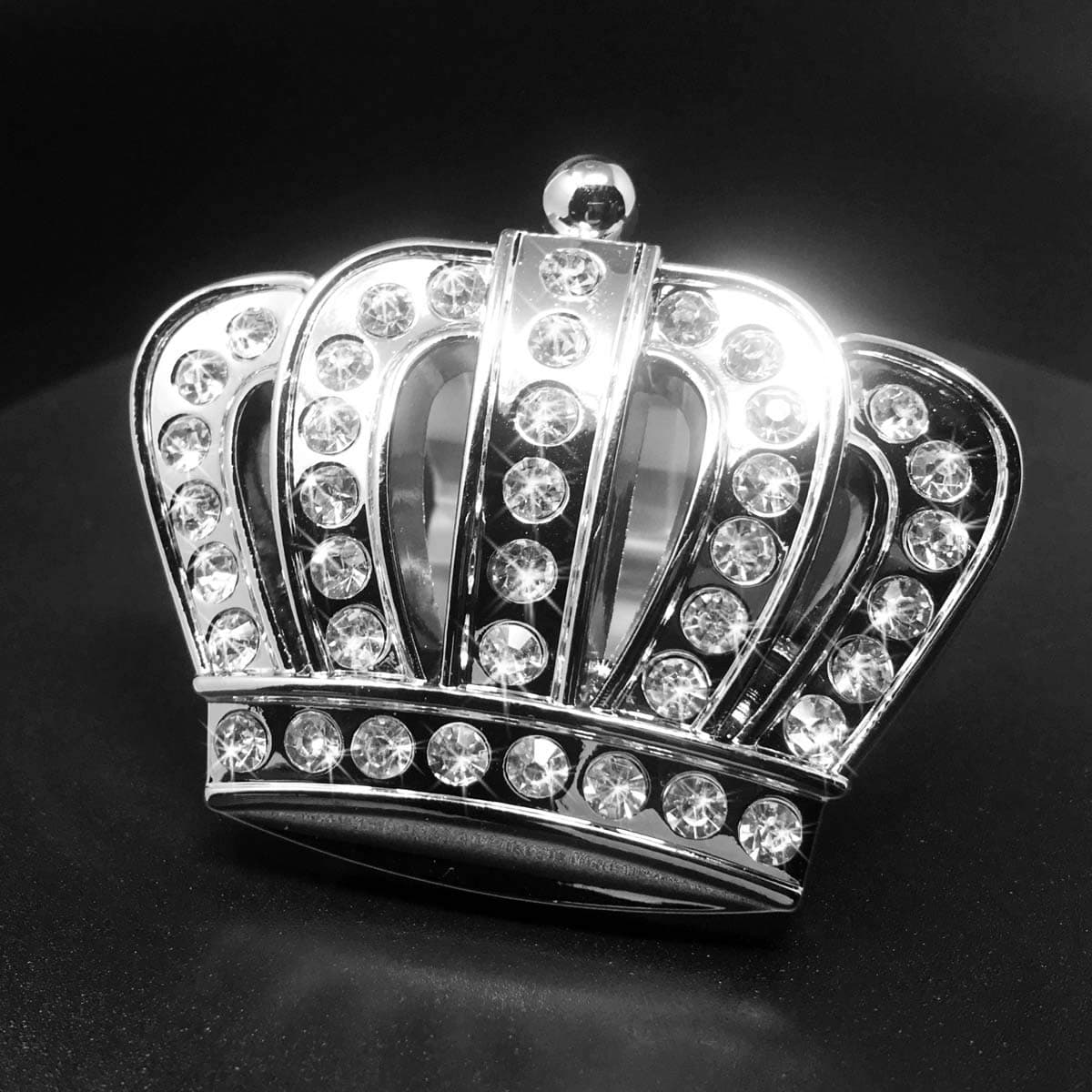 Bling Princess Crown Car Emblem, Bling Car Accessories, Rhinestone Silver Chrome Metal Car Decal Sticker, Car Bling Exterior & Interior Car Accessory, Crystal Crown Emblem (Crown-Large)