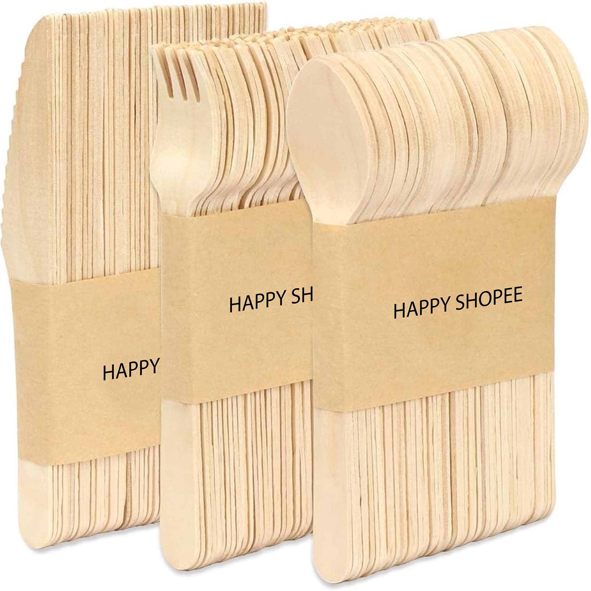 150 PCS Disposable Cutlery | Premium Quality 50 Spoon,50 Forks,50 Knives for Outdoor, Party & More- Wooden Cutlery Birchwood