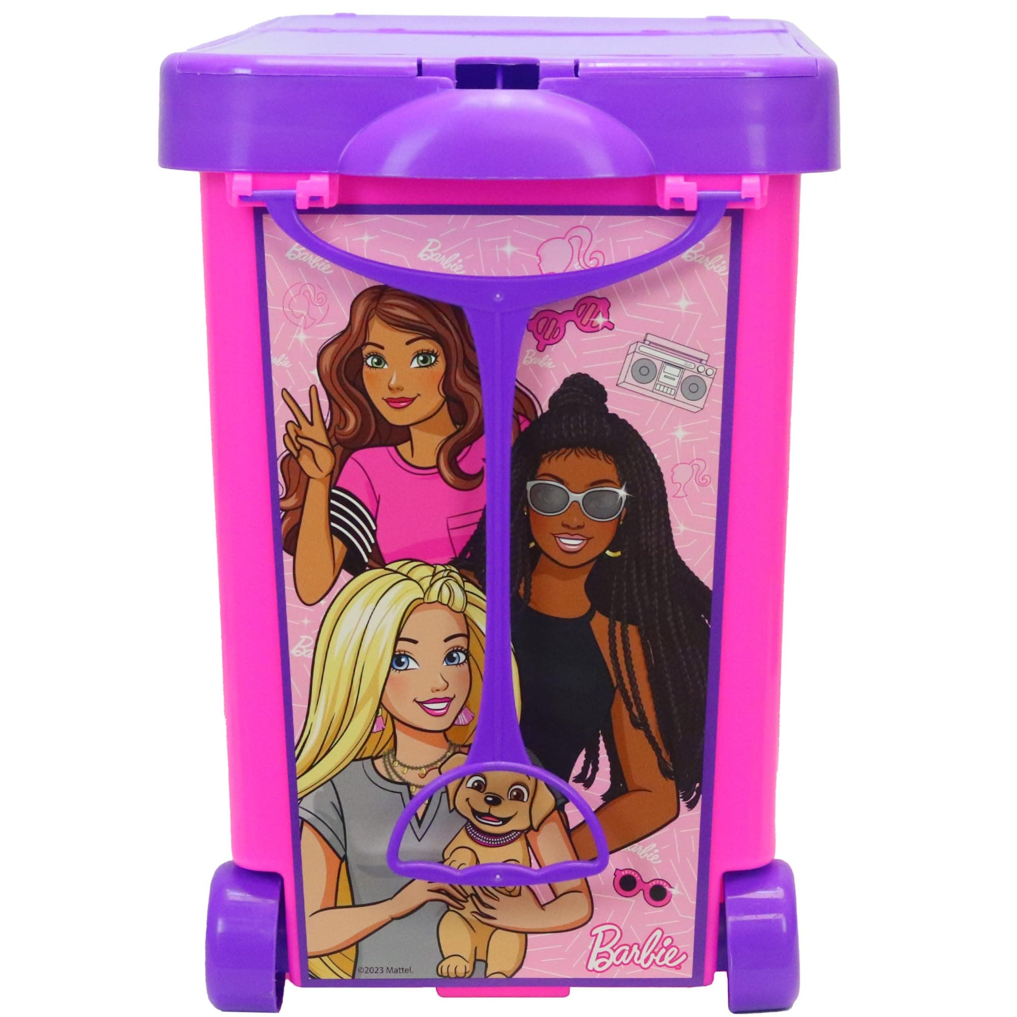 Store It All! Rolling Storage Bin – Extra-Large Organizer Case with Wheels & Handle for Barbie Dolls, Clothes, Accessories & Playsets – Pink Portable Travel Toy Box