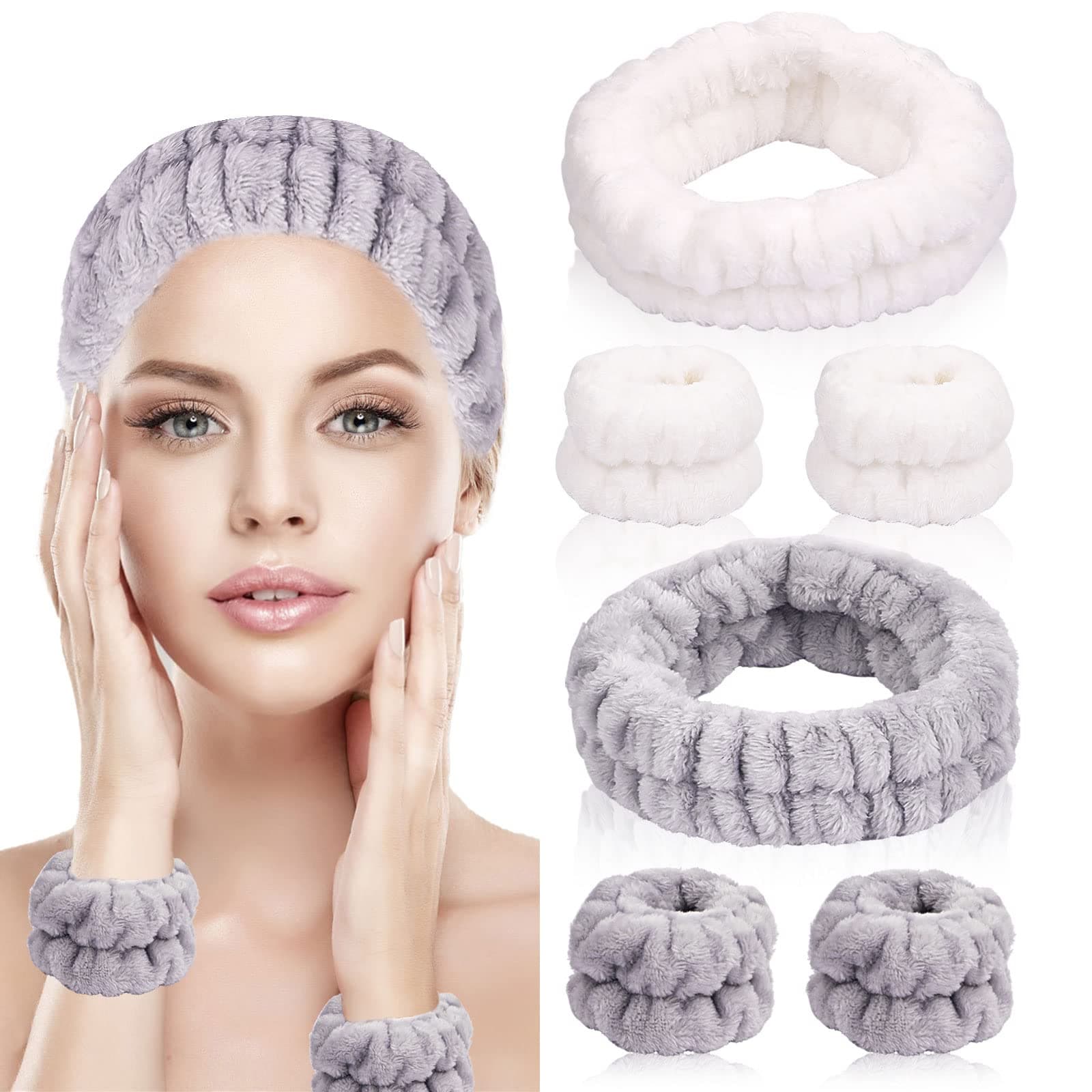 Makeup Headband, 6 Pcs Skincare Set With Wristbands, Women's Fashion Headbands, Soft Elastic Bands for Face Washing, Hair Care and Beauty