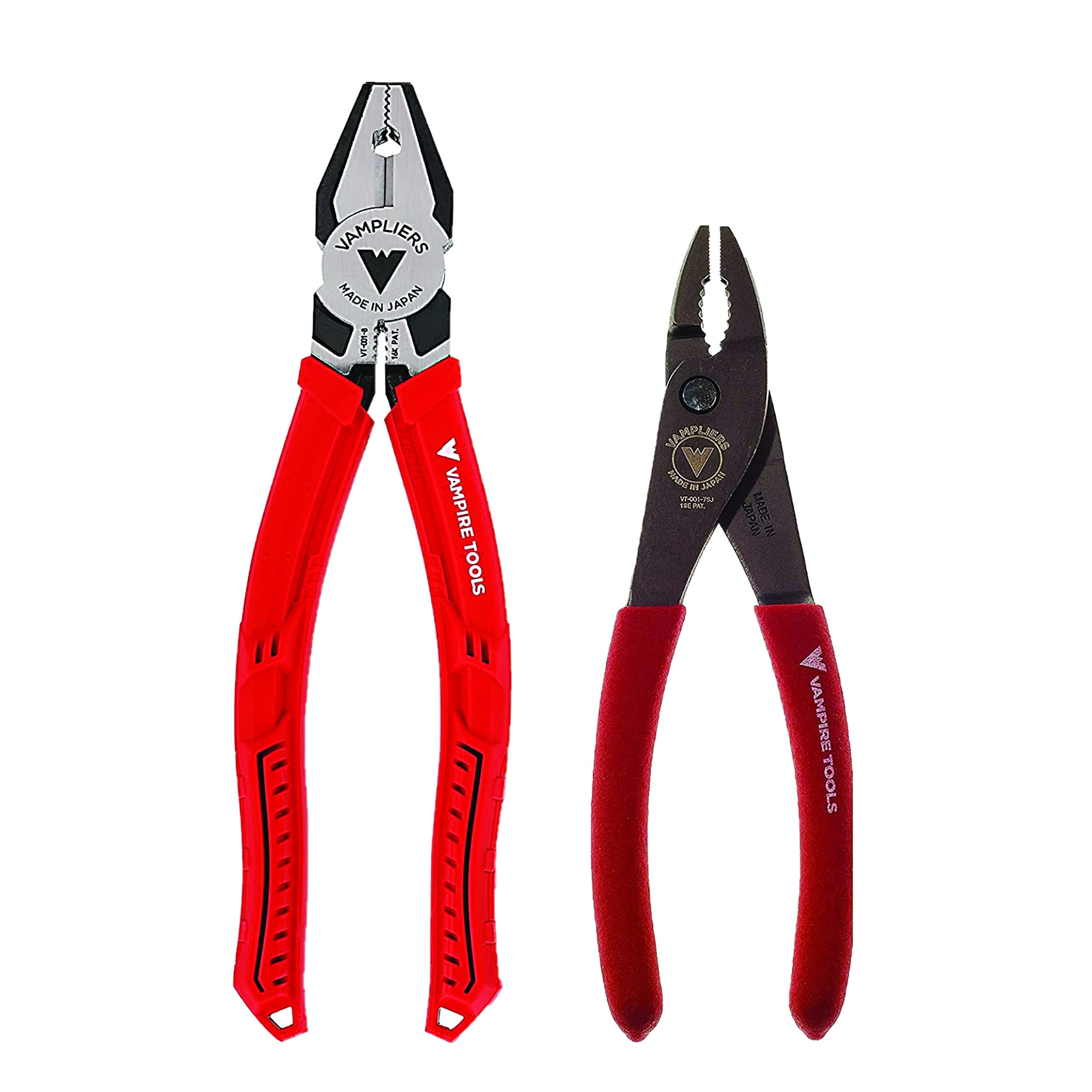 VAMPLIERS 2-Piece Screw Extractor Pliers Set: 8" Heavy Duty Linemans Pliers + 7″ Slip Join Stripped Screw Removal Pliers. Made in Japan.