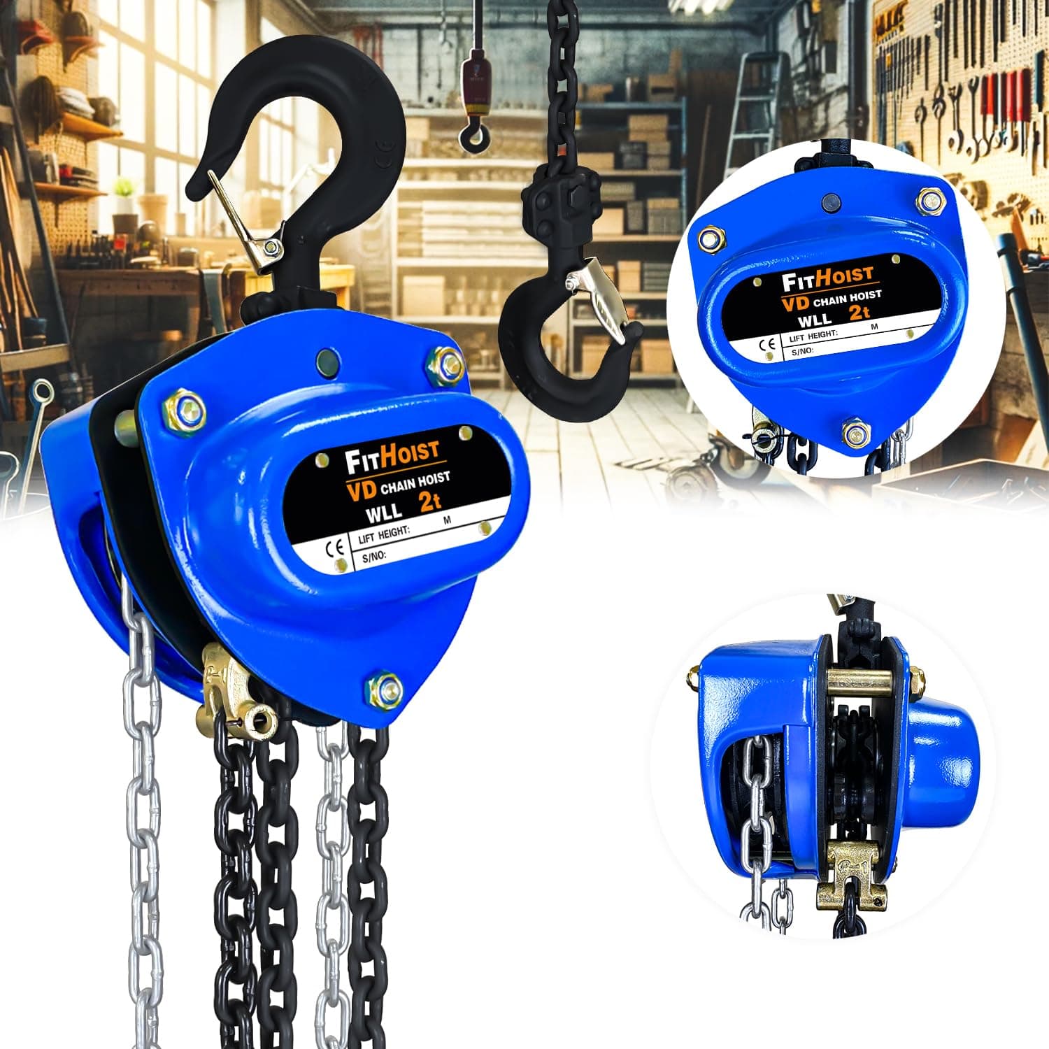 Hand Chain Hoist 2Ton | Chain Fall 10FT | Chain Block Hoist with 2 Heavy Duty Hooks | Heavy Duty Pulley Hoist for Garages Warehouse Automotive Machinery, Gifts for Dad Husband Men