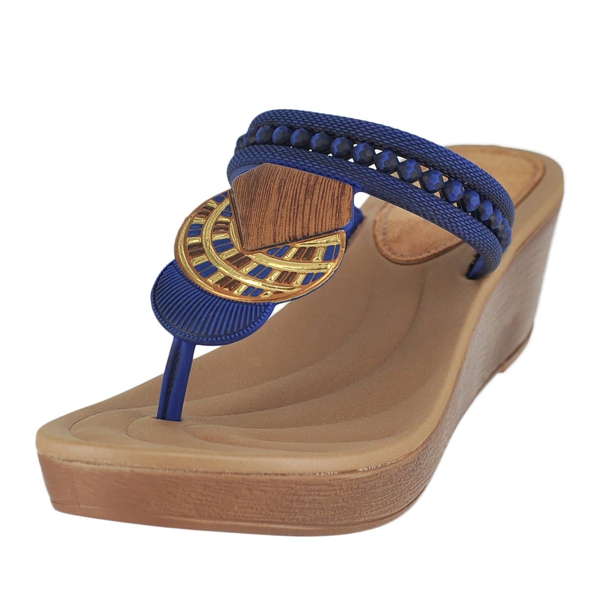 Grendene Tribal Plat Brown/Blue Womens Wedges Size 9M