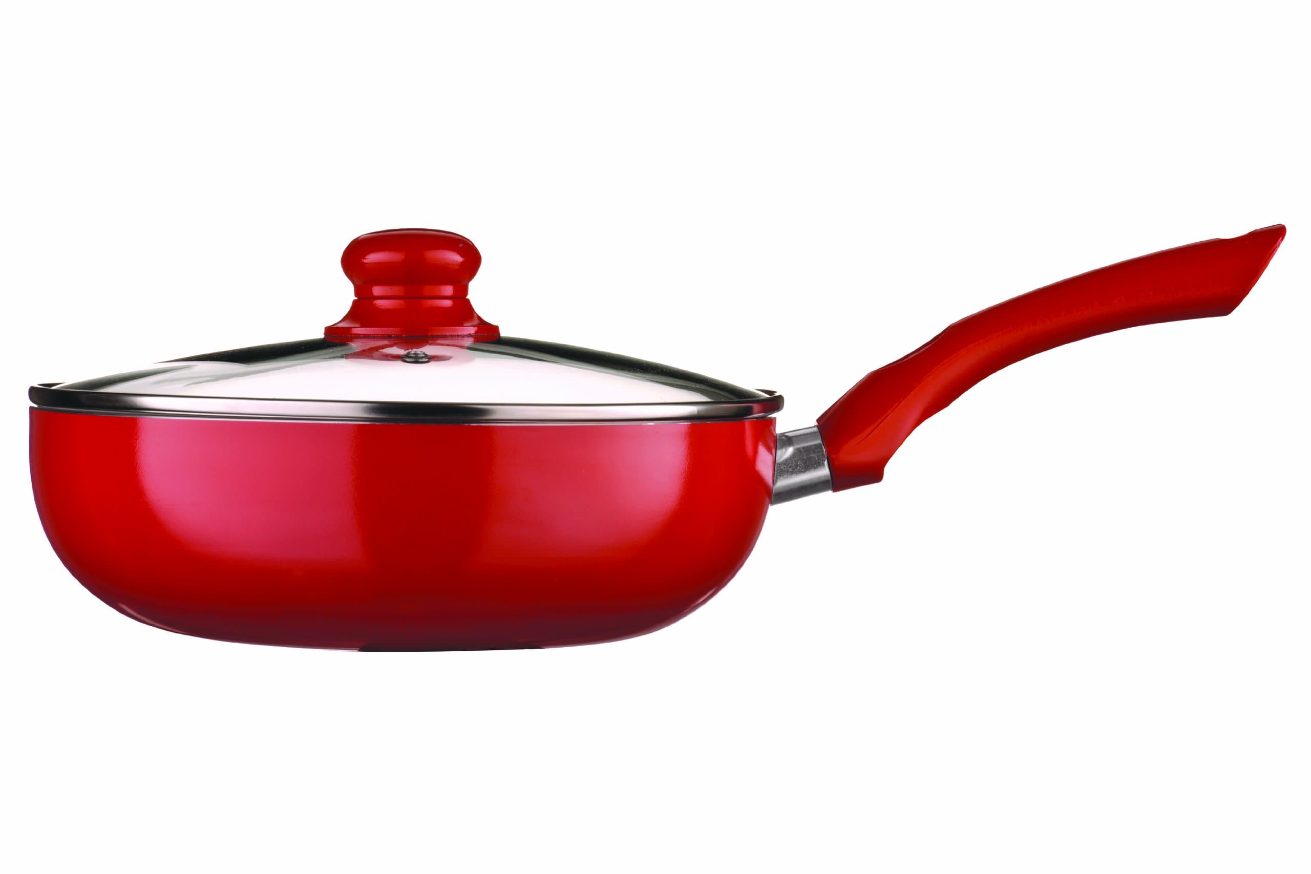 Premier Housewares Ecocook Frying Pan with Glass Lid - 24 cm, Red