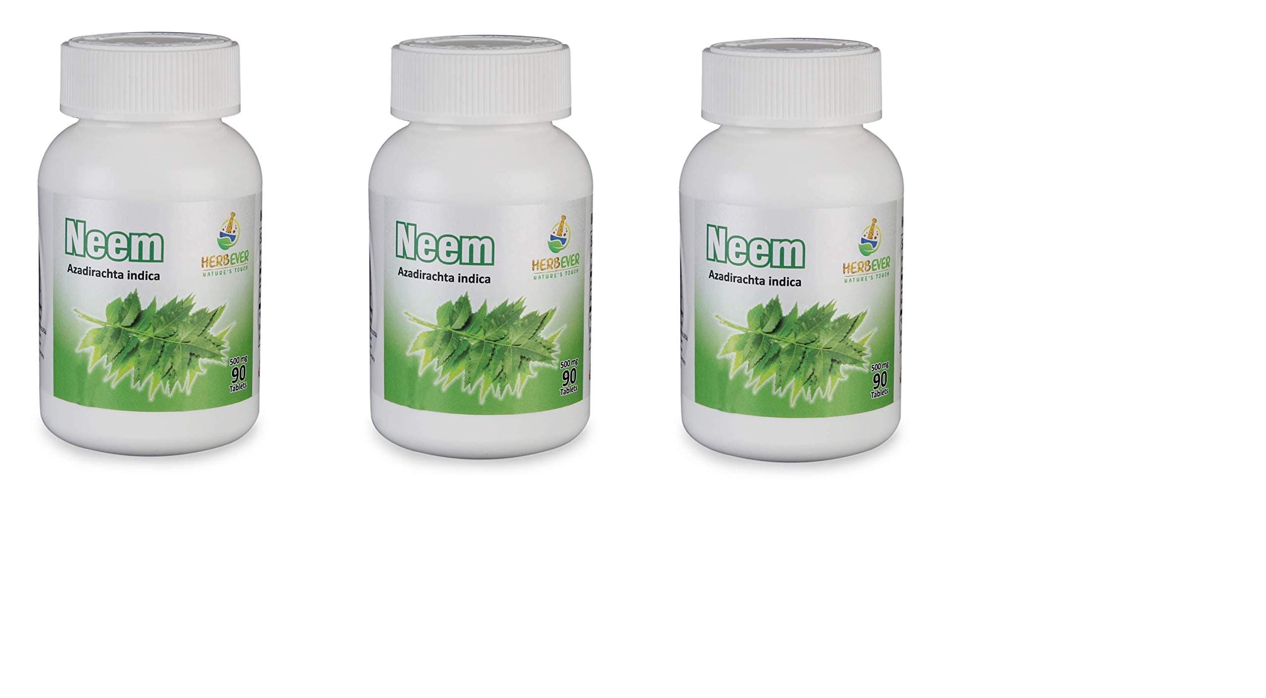 HerbEver Neem for Healthy Skin 90 Tablets 500mg GMO Free Natural Vegetarian Pack of 3