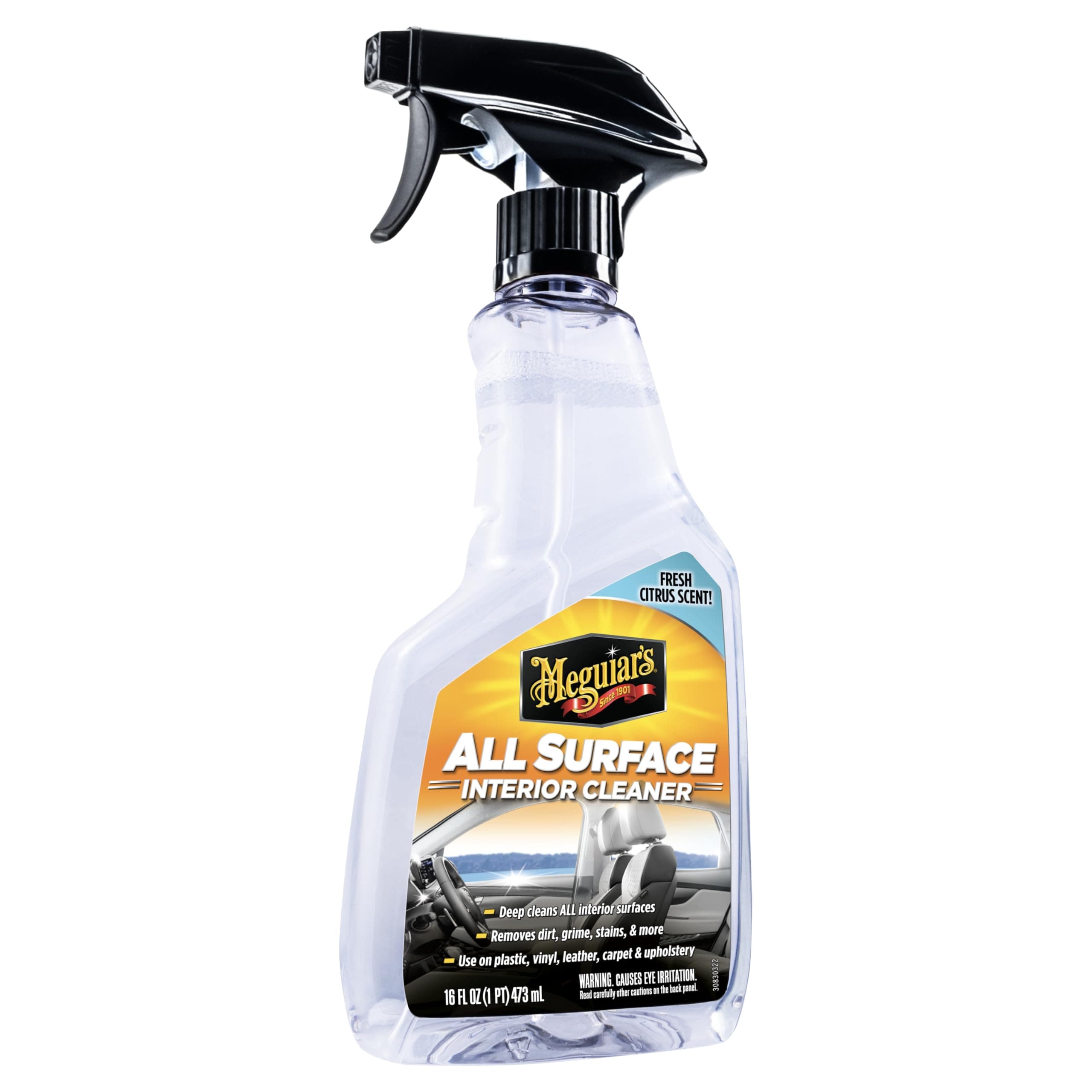 Meguiar's All Surface Interior Cleaner (473ml) - Non greasy formula, Works on car plastic, vinyl, leather, rubber, carpet & upholstery, Pleasant Fragrance Removes tough dirt, stains, spills