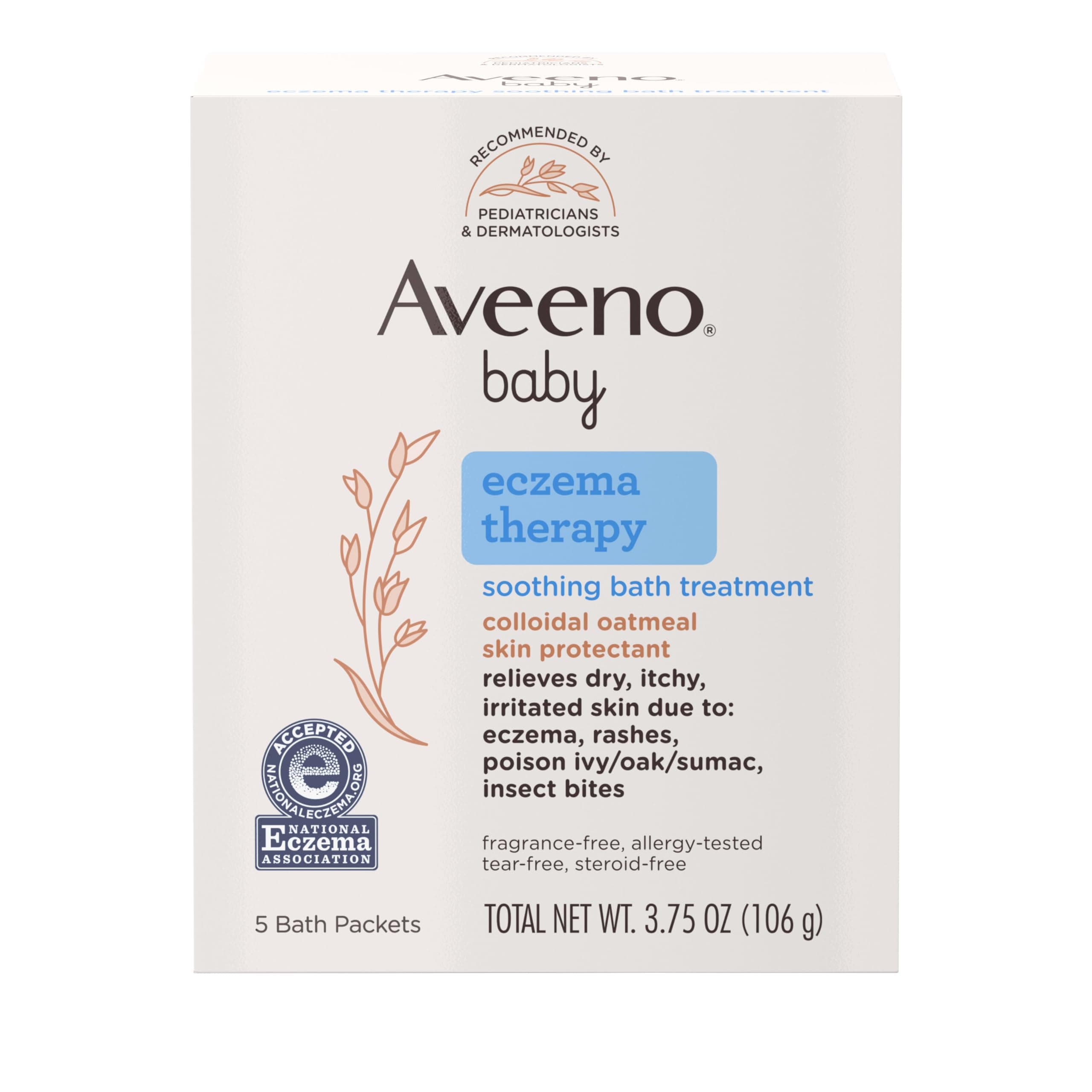 Eczema Therapy Soothing Bath Treatment for Relief of Dry, Itchy & Irritated Skin, Made with Natural Colloidal Oatmeal, Fragrance-, Paraben-, Steroid- & Tear-Free, 5 ct