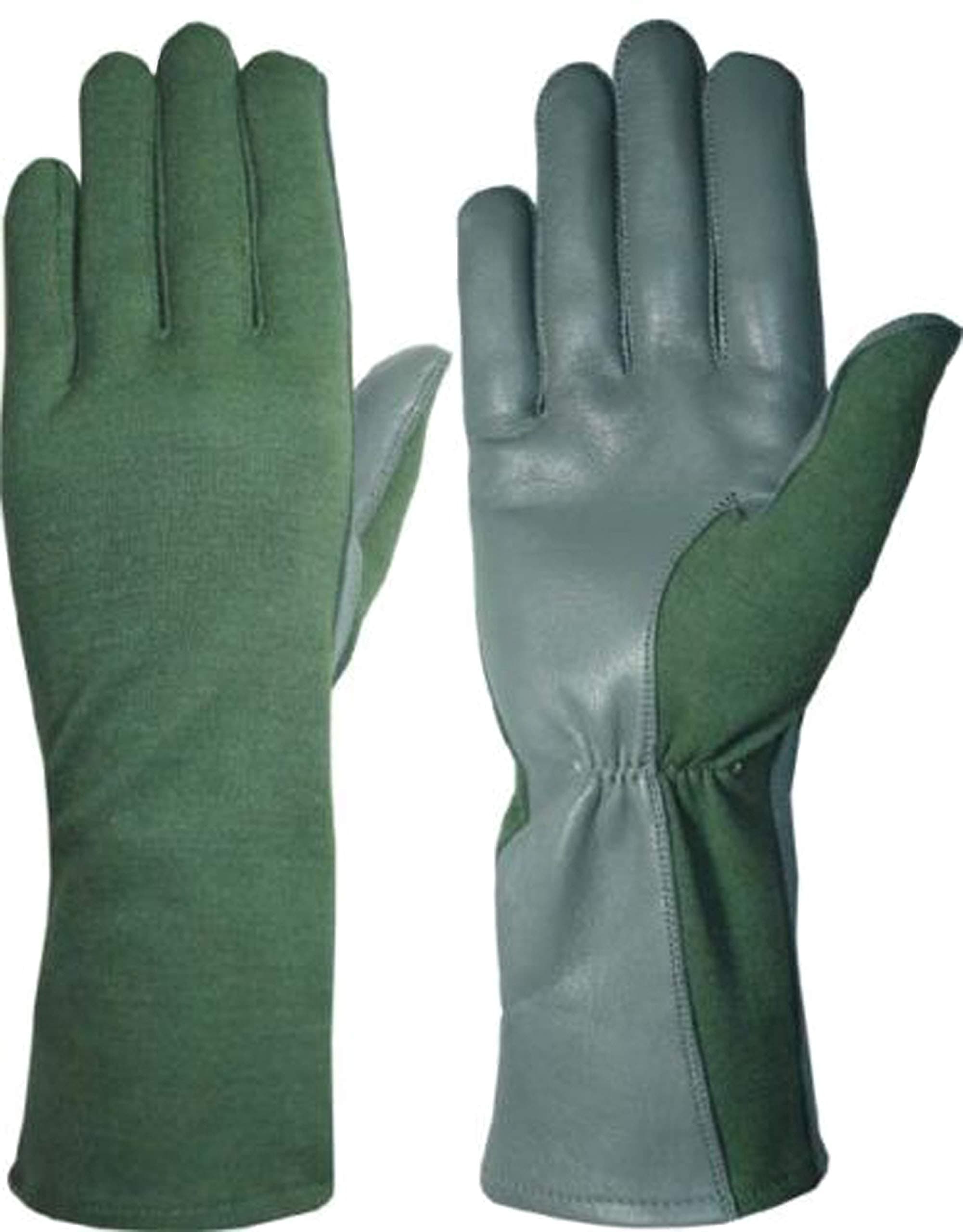 Nomex Aviator Pilot Flyer's Flight Sheepskin Leather Gloves (6 (Long), Olive Drab)