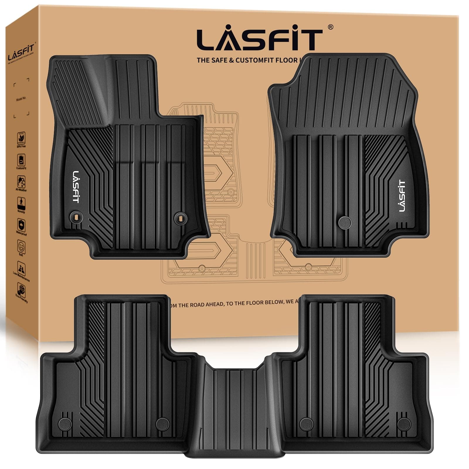 Floor Mats Fit for 2019-2024 Toyota RAV4 (Not for Hybrid or Prime), All Weather Custom Fit Car Floor Liners 1st & 2nd Row, Black