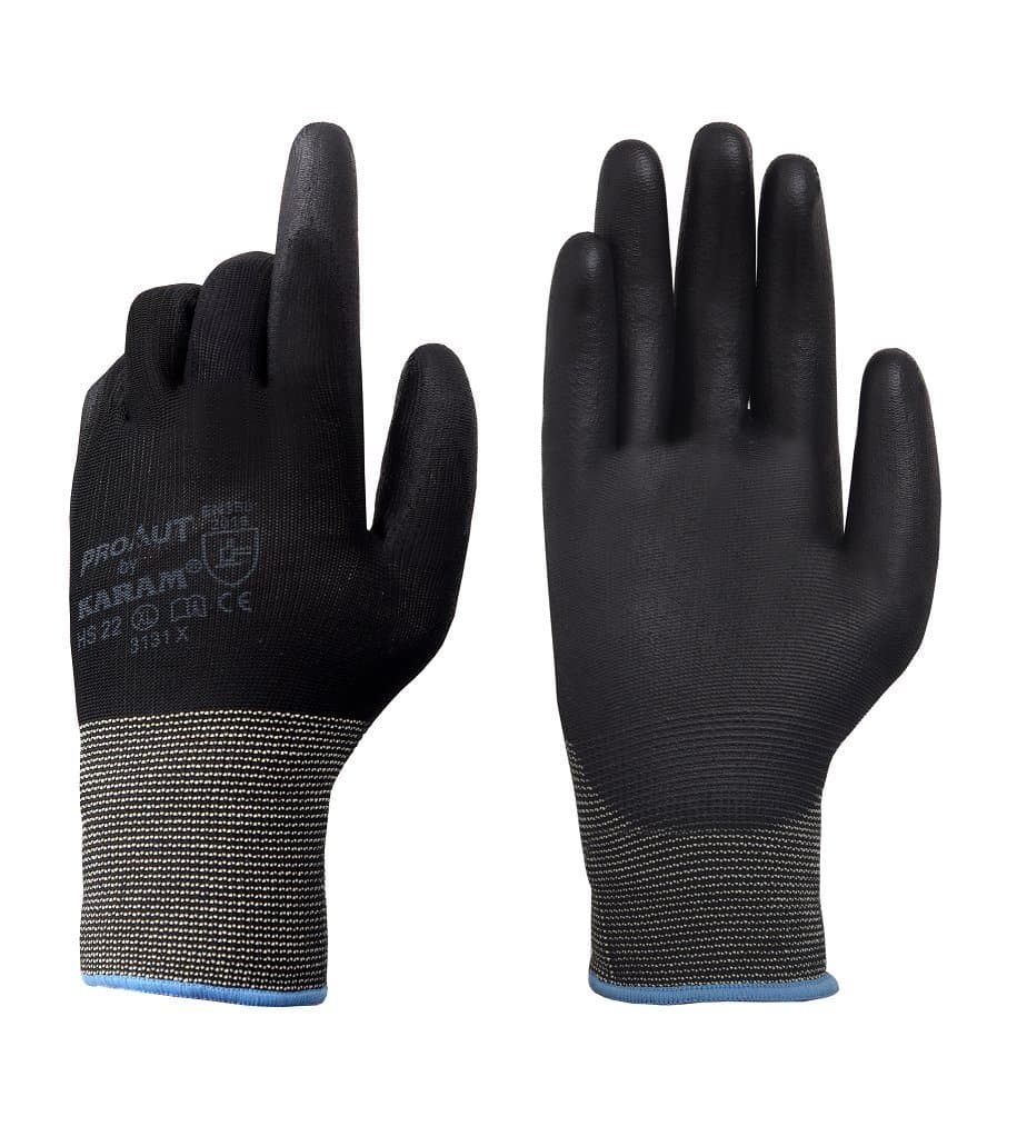 Safety Gloves HS-22 White Liner with Black PU Coating, Medicine manufacturing - Size XL, Black
