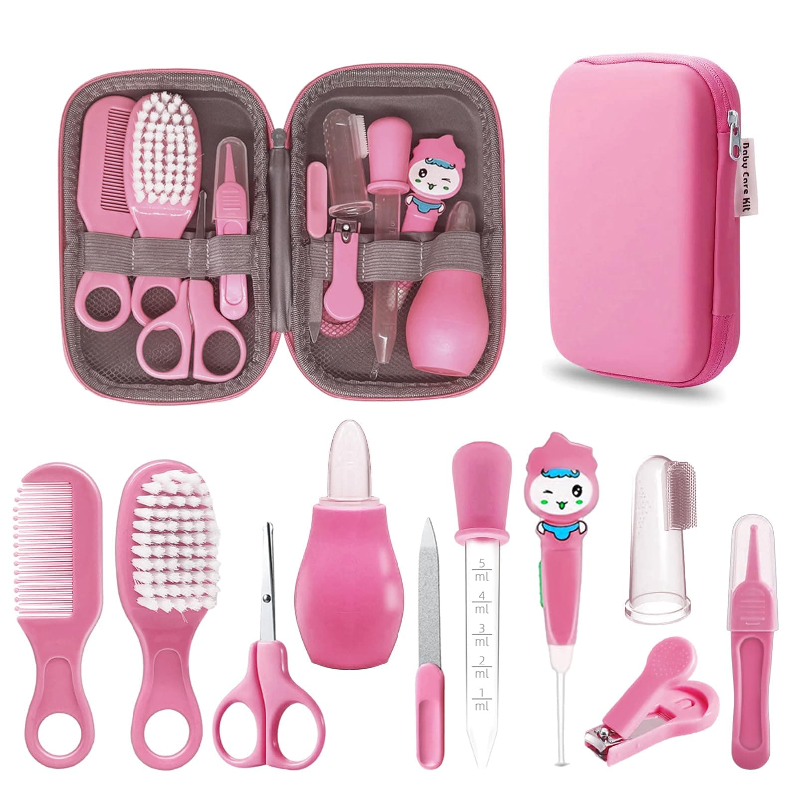 RIGHTWELL 10 in 1 Baby Healthcare and Grooming Kit, Baby Nail Kit with Waterproof Zipper Box, Infant Hair Brush, Toddler Comb, Nasal Aspirator, Nail Clippers, Baby Grooming Kit Newborn