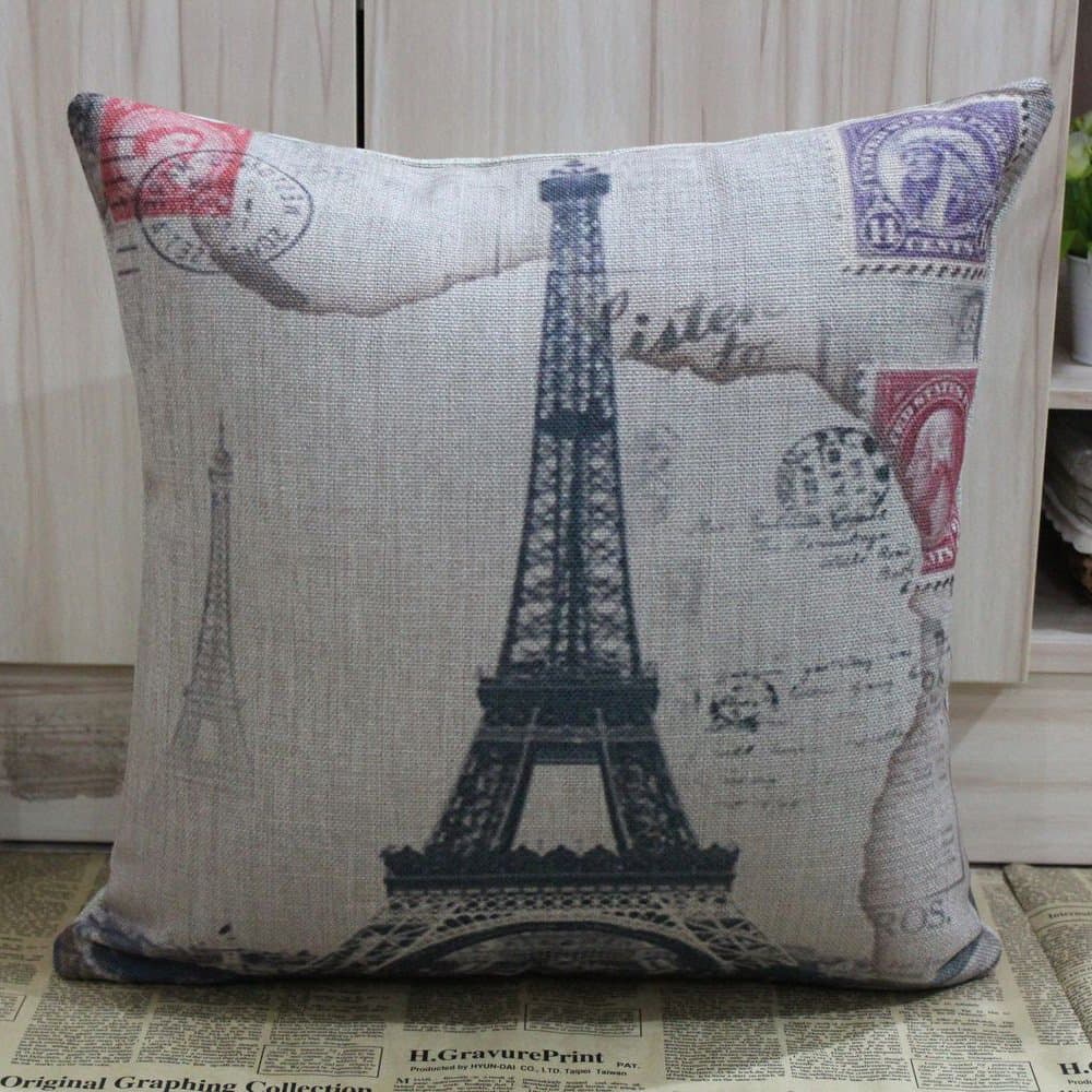 LINKWELL 45cm X 45cm Retro Waterlogging Vintage Paris Effiel Tower Linen Pillow Case