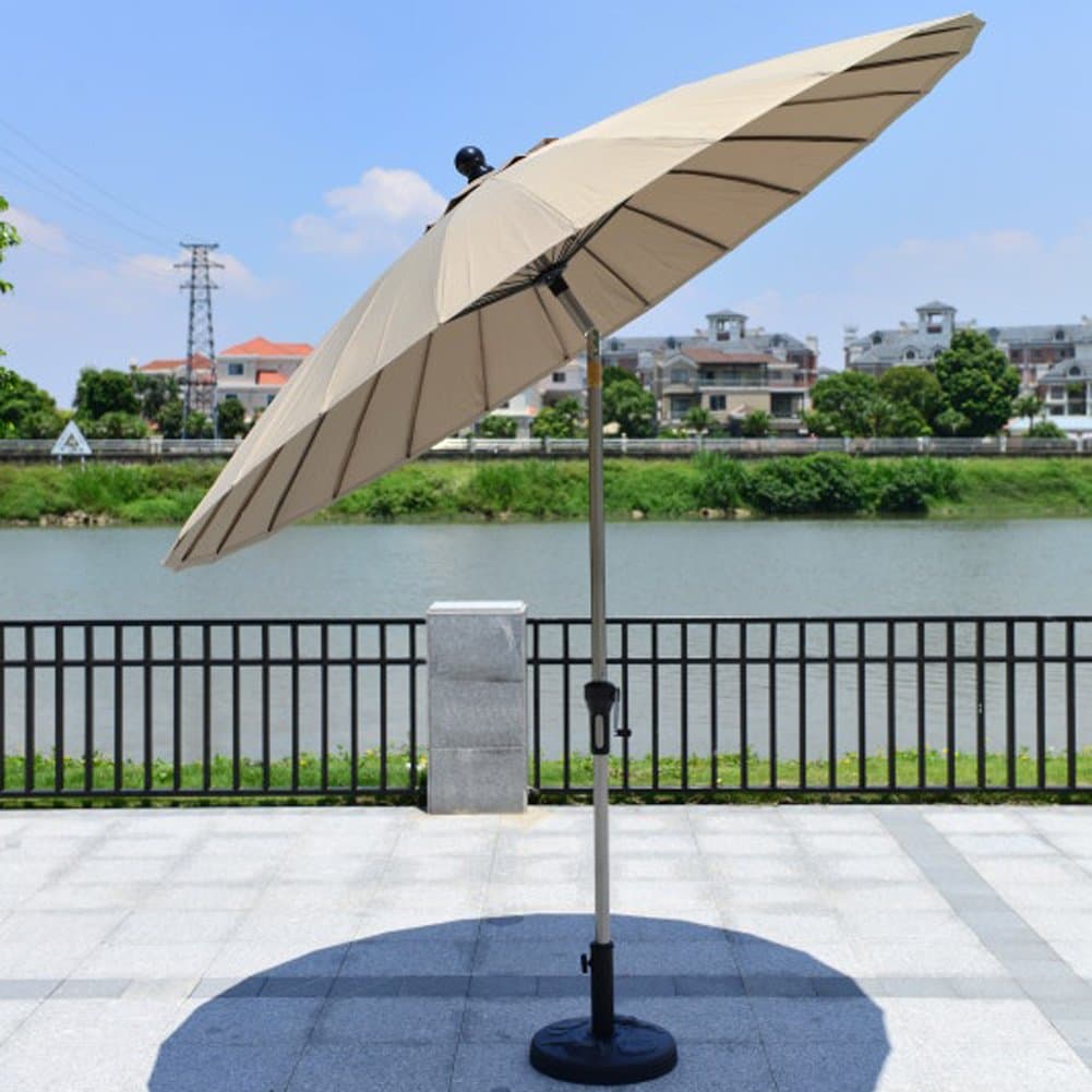 Sunnyhome007 Patio 9 Ft Market Aluminum Umbrella 24 Ribs UV Resistant Fabric with Push Button Tilt and Crank + Umbrella Base , Khaki
