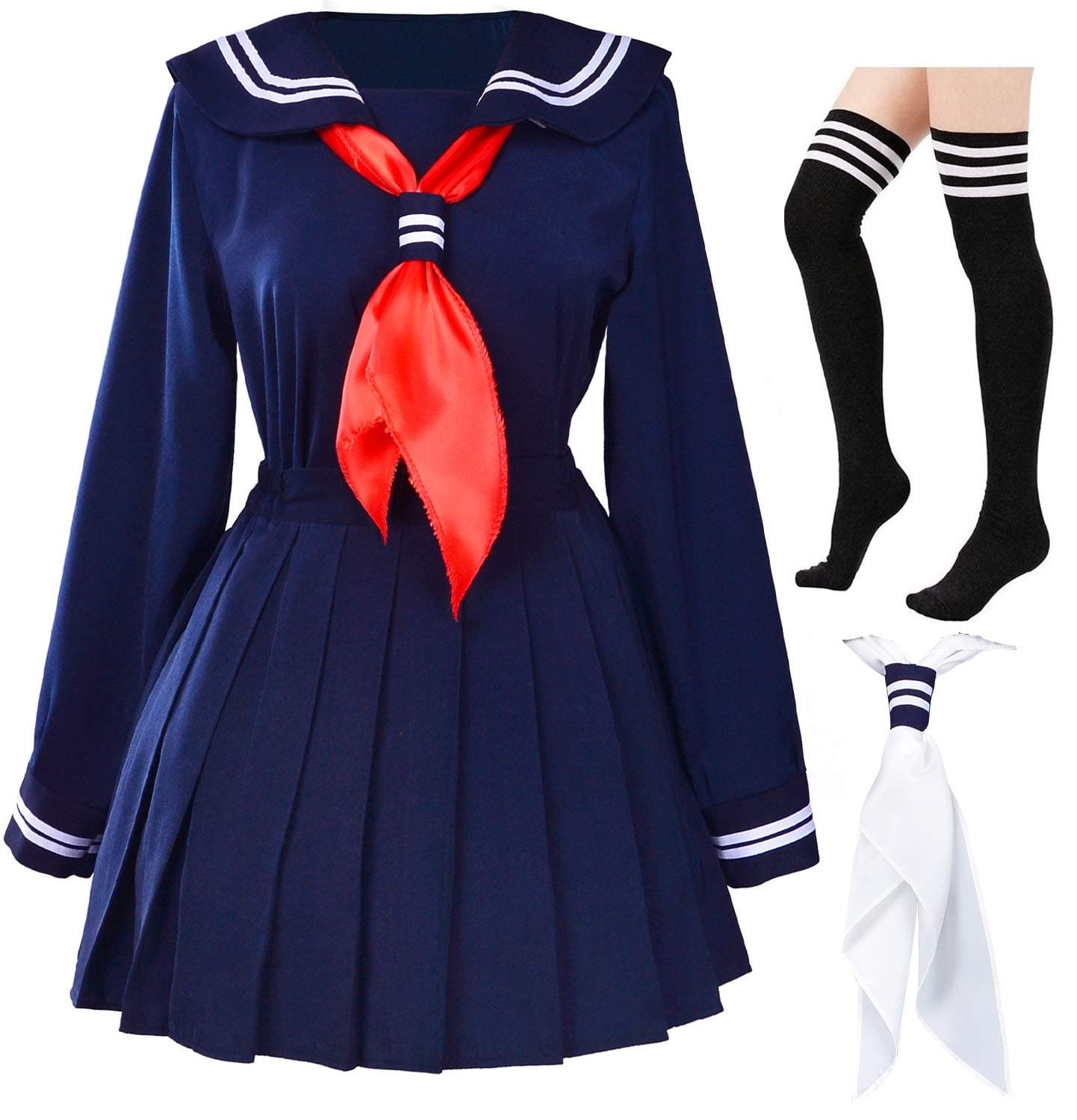 Classic Japanese School Girls Sailor Dress Shirts Uniform Anime Cosplay Costumes with Socks Set