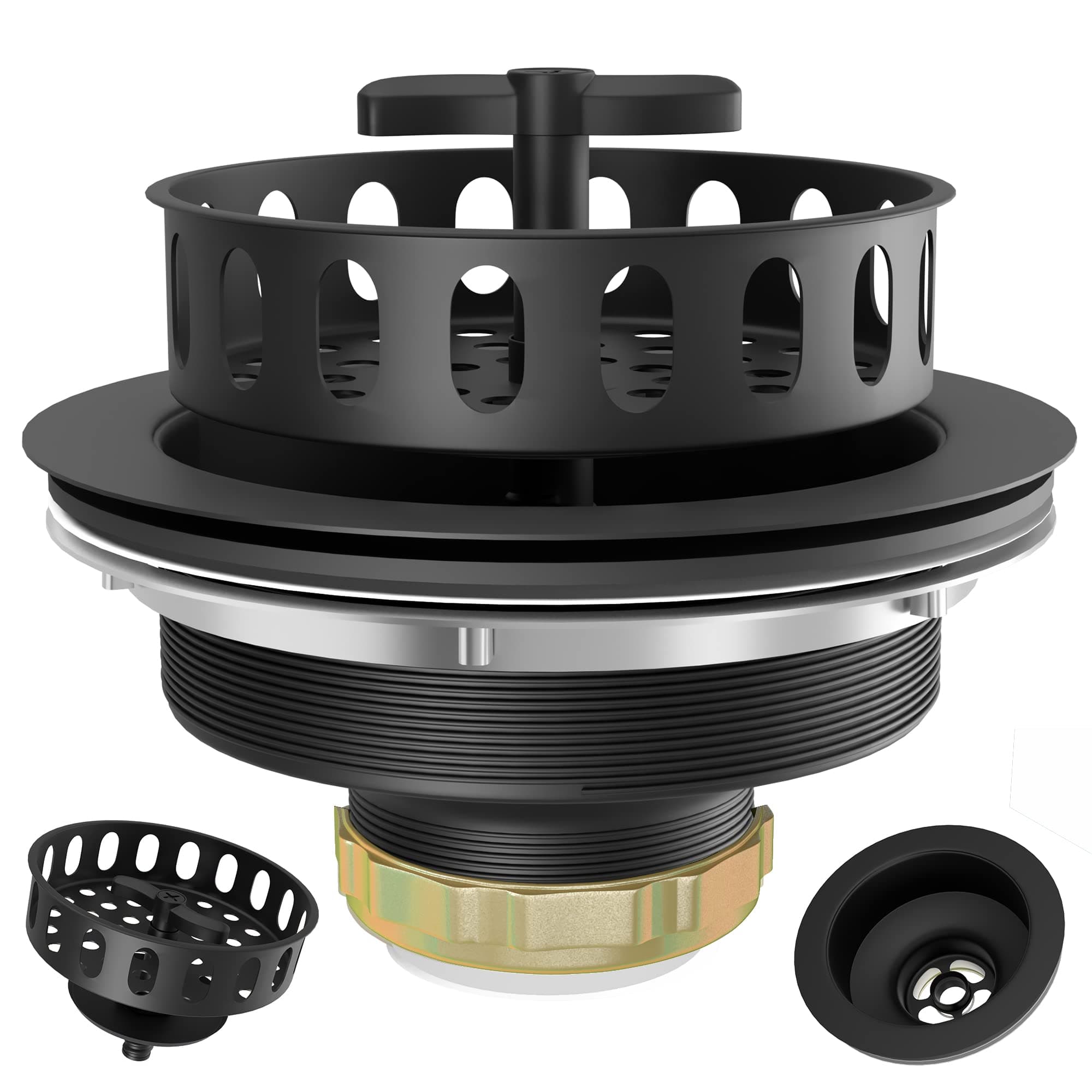 Black Sink Drain 3-1/2 Inch Kitchen Sink Drain Strainer Assembly Kit with Stainless Steel Strainer Basket and Drain Stopper for Standard Kitchen Sink Matte Black