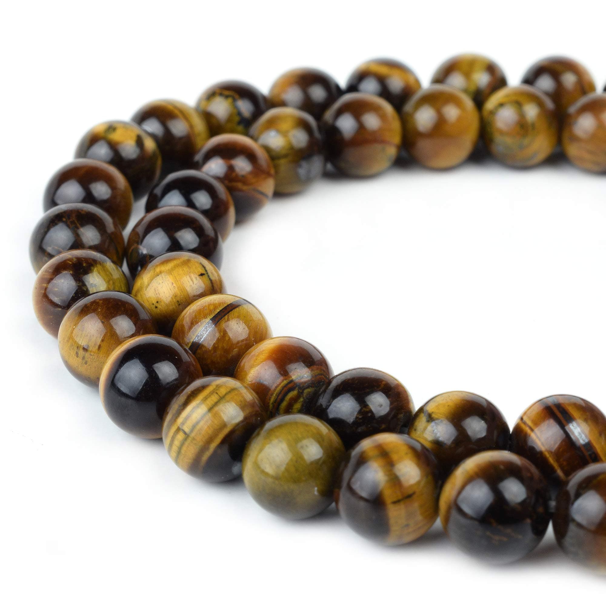 RVG 10mm Natural Tiger Eye Beads Round Gemstone Loose Stone Mala 15.5 in Strand for Jewelry Making (Approx 38-40 pcs)