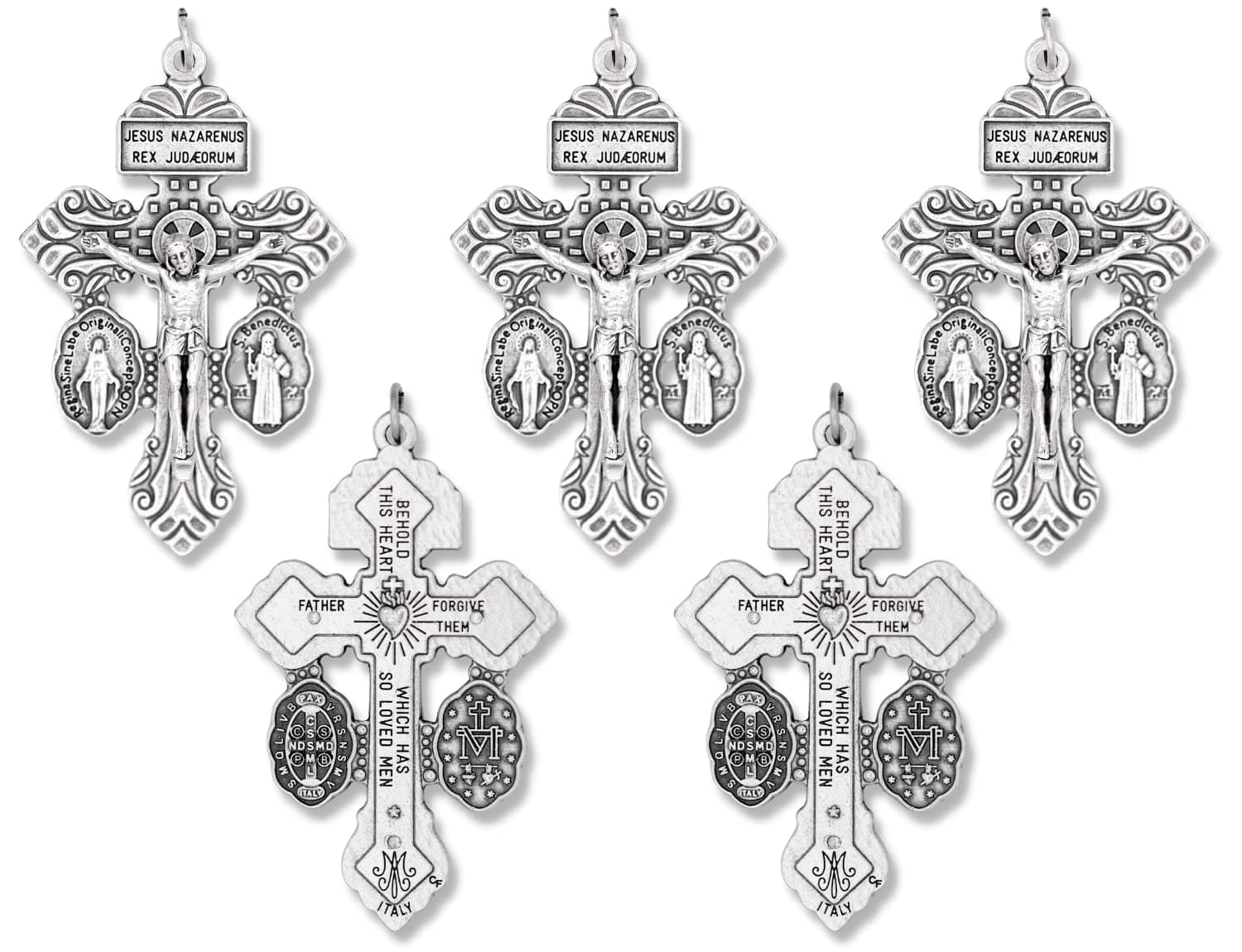 Gifts Catholic, Inc. Lot of 5 Pardon Indulgence Crucifix with Miraculous Medal and St Benedict Medal 2 1/8"