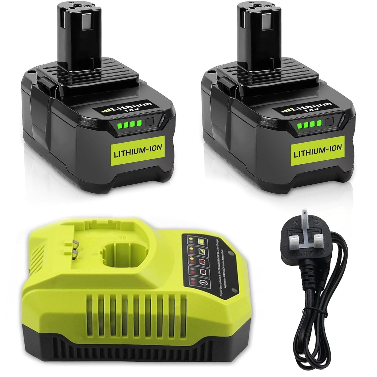 2X 18V 5.5Ah Replacement Battery for Ryobi + 4A P117 Battery Charger Compatible with Ryobi One+ RB18L50 RB18L25 RB18L40 RB18L20 RB18L15 RB18L13 P102 P103 P104 P105 P106 P107 P108