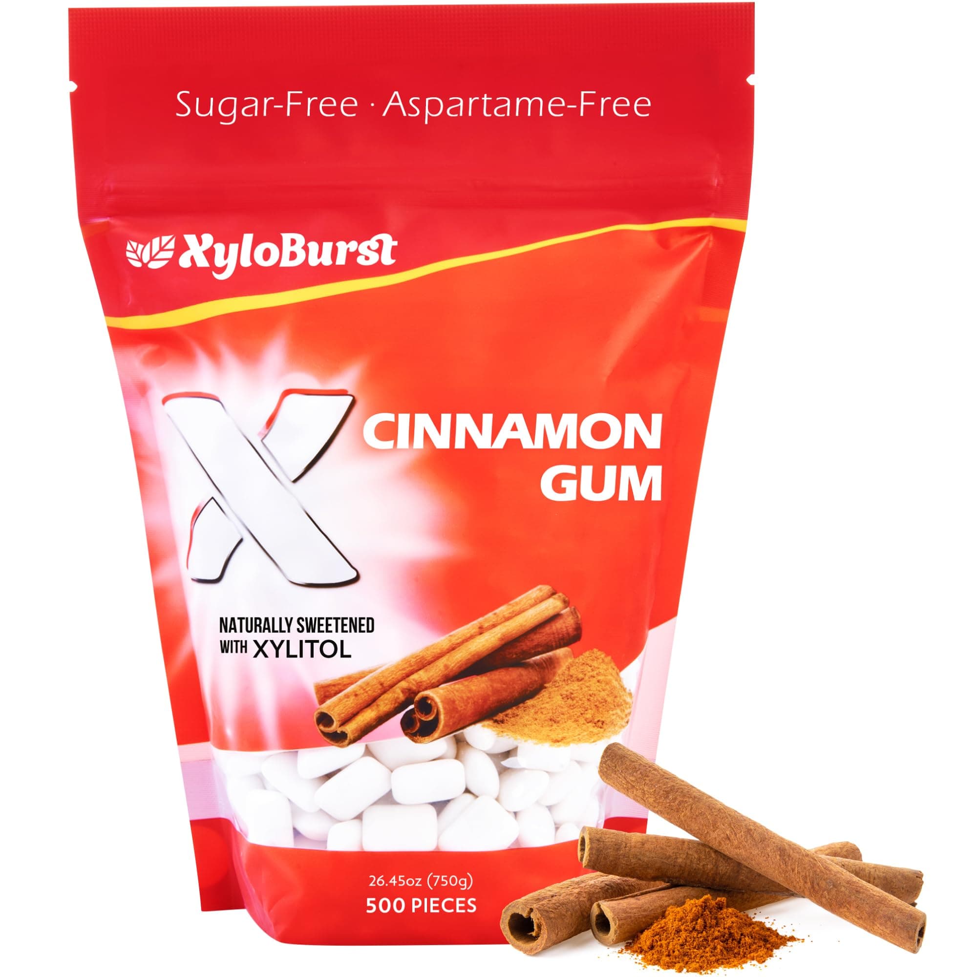 Gum | Xylitol Chewing Gum | Sugar Free, Gluten Free, Keto Friendly | Aspartame Free Gum For Oral Health | Cinnamon | 500-Count Bag