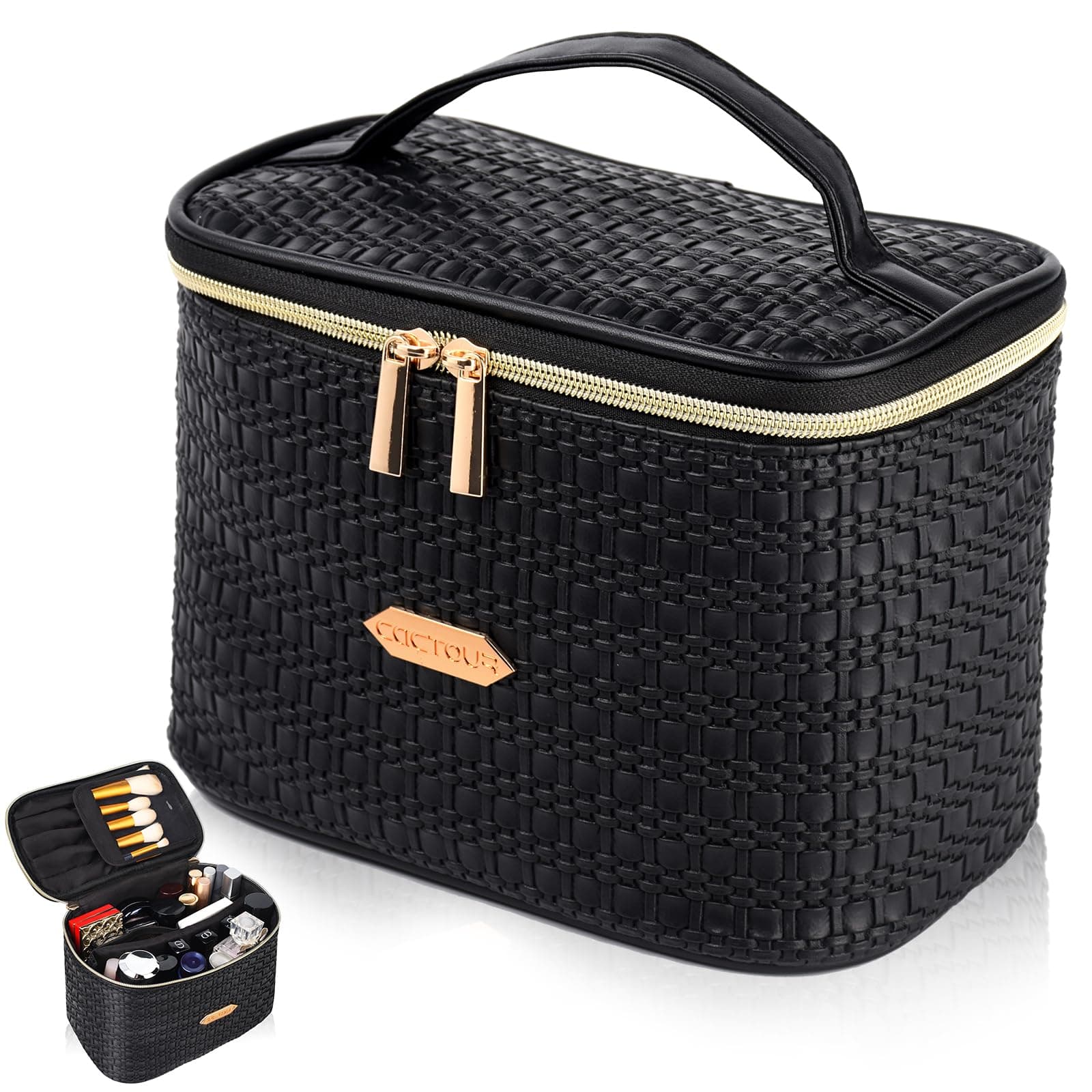 Make Up Bags for Women,Portable Cosmetic Organizer Bag,Large Makeup Organizer Bag Travel with Brush Storage (Black)