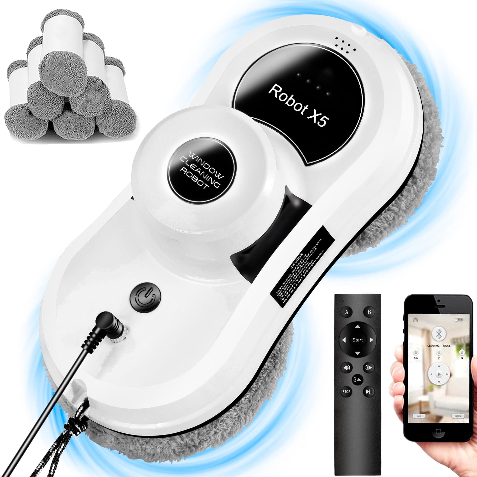 Window Cleaning Robot, Sophinique X5 Smart Window Vacuum Cleaner Glass Cleaning Robotic with APP & Remote, Intelligent Automatic Window Cleaner for Indoor/Outdoor Windows Mirror Table Tile (White)