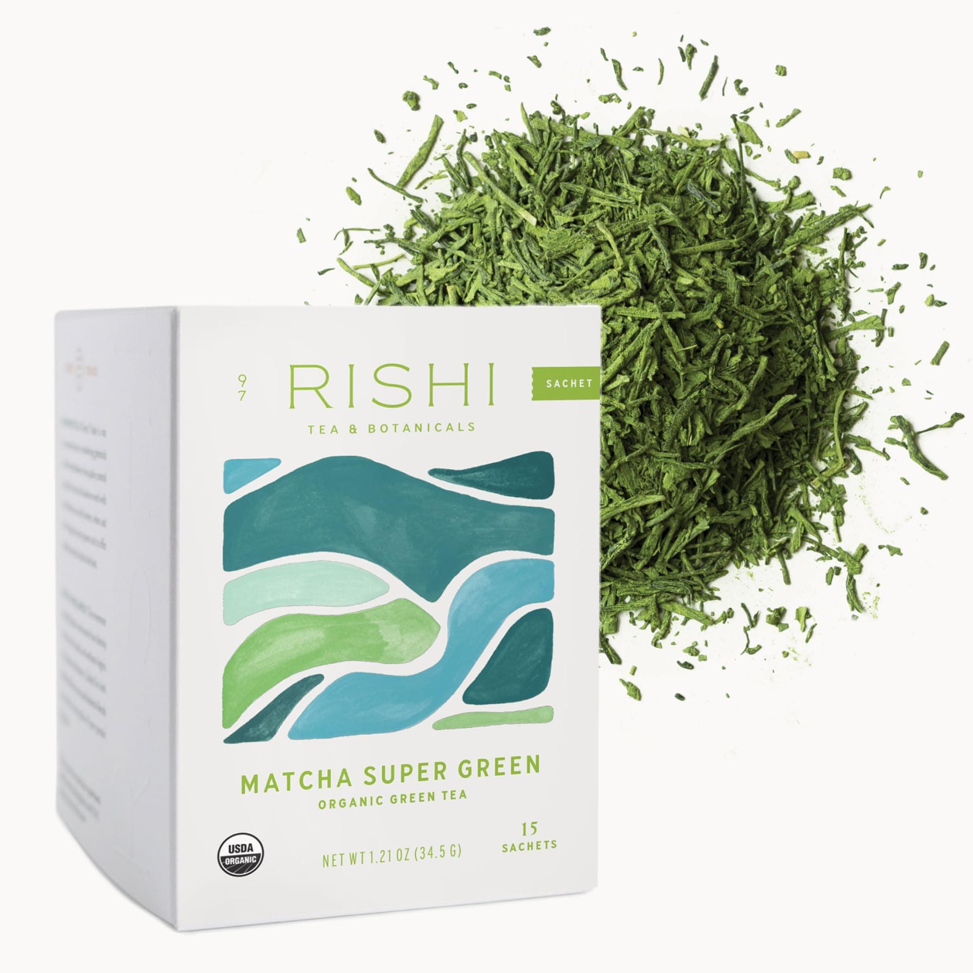 Rishi Tea Matcha Super Green Japanese Tea - Organic, Caffeinated Sachet Bags, Umami, Antioxidant Rich Sencha & Matcha Blend - 15 Count (Pack of 1)