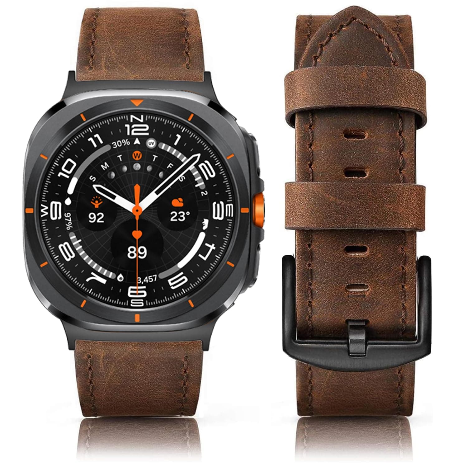 Leather Band Compatible with Samsung Galaxy Watch Ultra 47mm (2025/2024), Vintage Genuine Leather Wristband Replacement Band