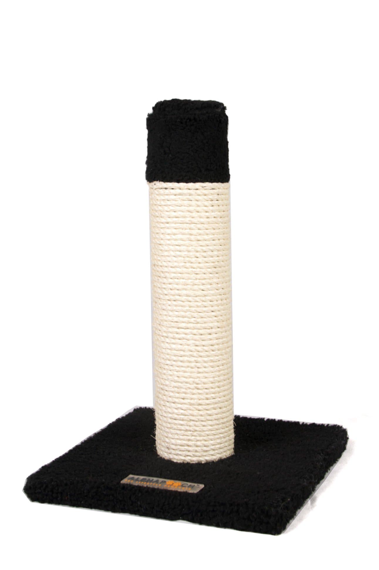 AlphaPooch Purrfect Single Cat Scratch Post, Black Fleece with Natural Sisal Rope