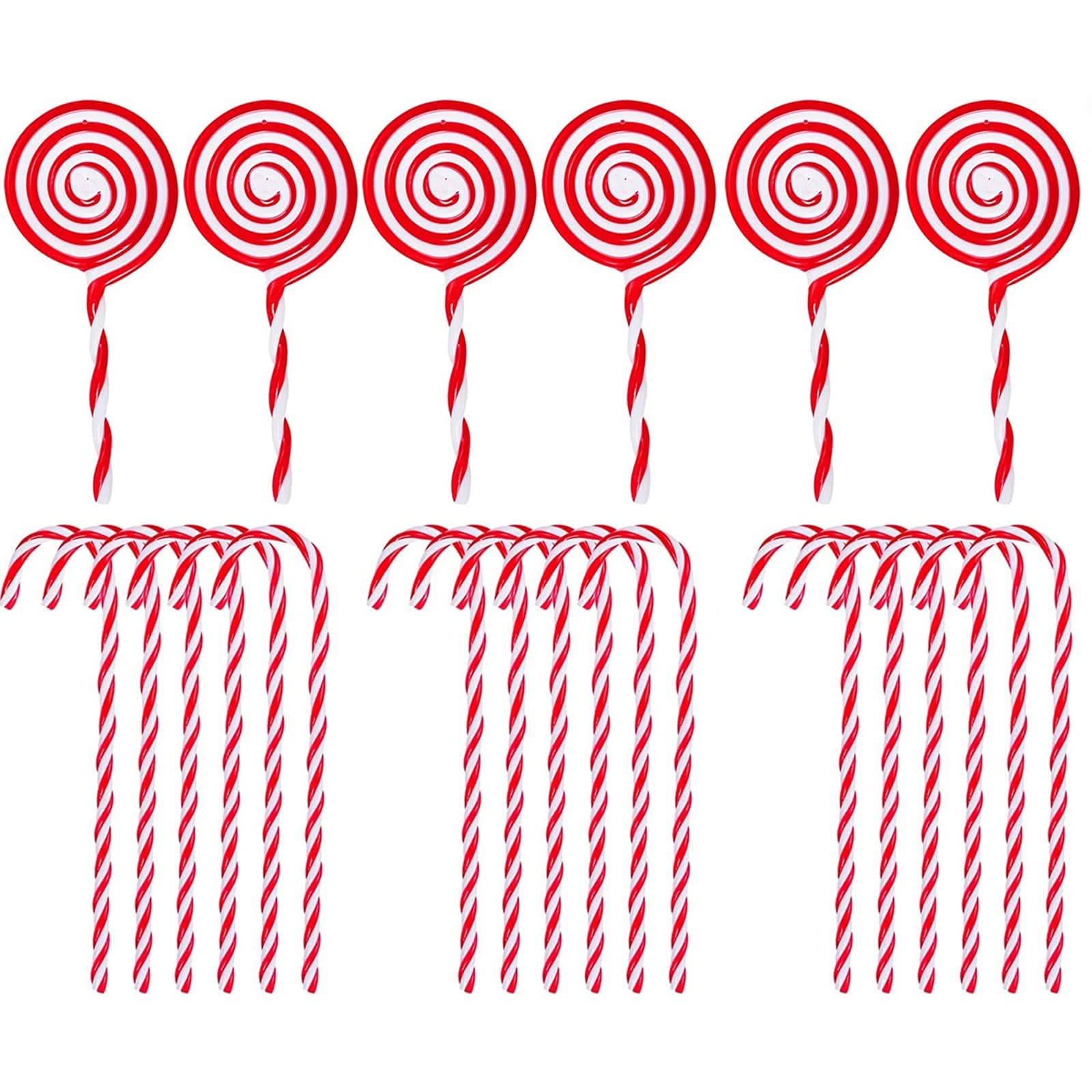 24Pcs Candy Cane Christmas Decorations Christmas Lollipop Ornaments Christmas Tree Lollipop Ornament Set White and Red Christmas Decorations Red and White Candy Cane for Christmas Tree Decorations