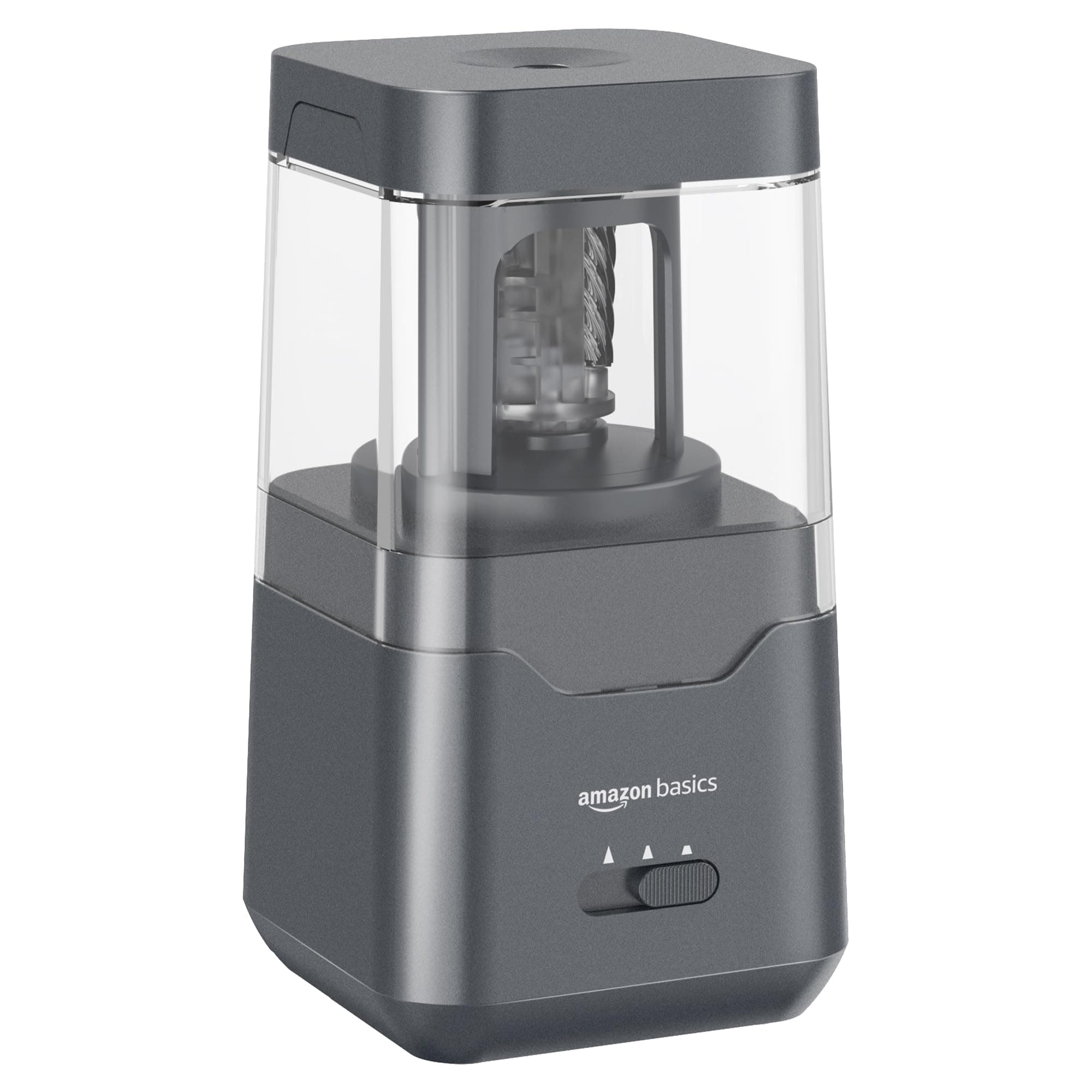 Amazon Basics Portable Electric Pencil Sharpener, Easy to Use, Versatile, Helical Blade, Auto Stop, Battery/USB Cord Operated, Black, 2.87 x 2.87 x 5.3 in