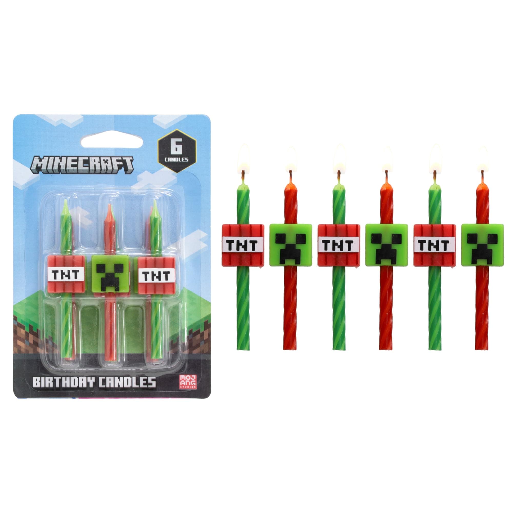 Minecraft Birthday Cake Candles | 6 Birthday Candles for Cake Decorations, Red & Green Striped Candles, Cake Toppers for Minecraft Party