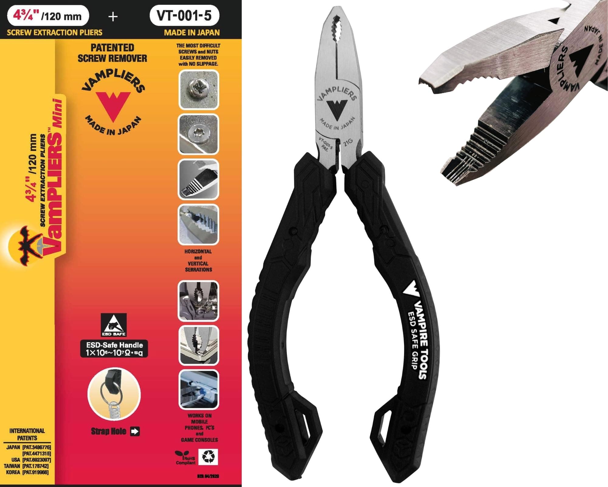 5" Mini Stripped Screw Remover Pliers with ESD Safe Grip. Made in Japan. Slender Non-Slip High Carbon Steel Jaws. Ideal for IT, iPhone, Mac/PC, Circuit Boards or Any Electronic Repairs.